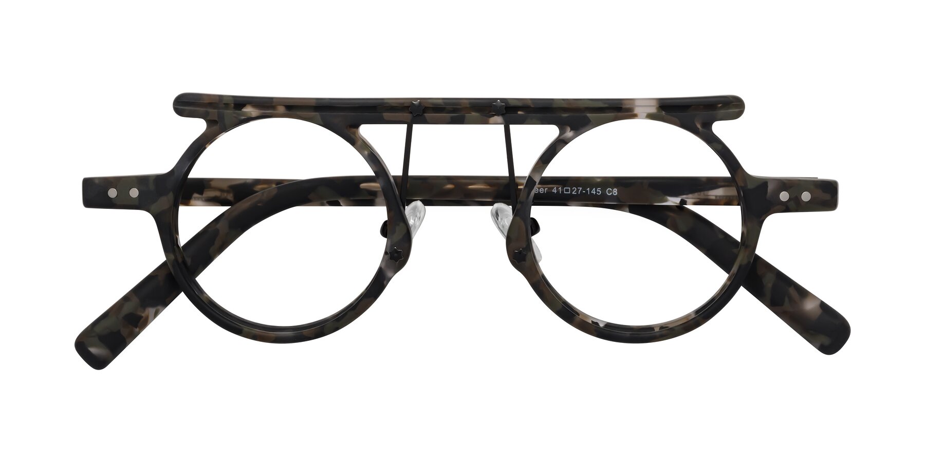 Folded Front of Deer in Granite Tortoise with Clear Eyeglass Lenses