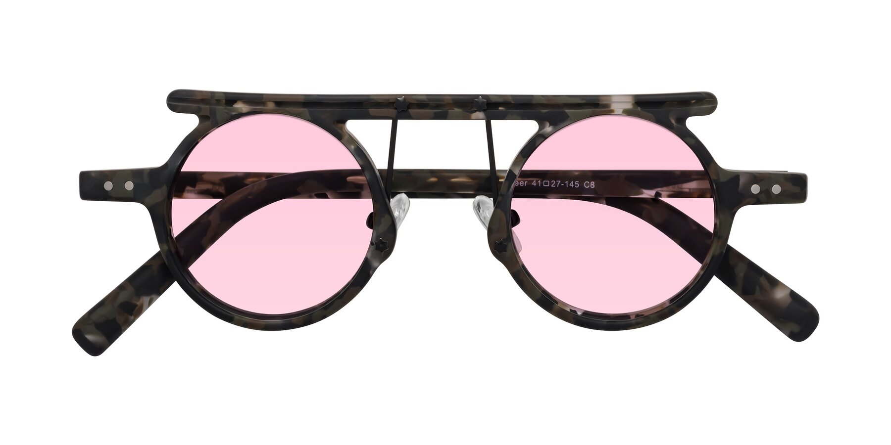 Folded Front of Deer in Granite Tortoise with Light Pink Tinted Lenses