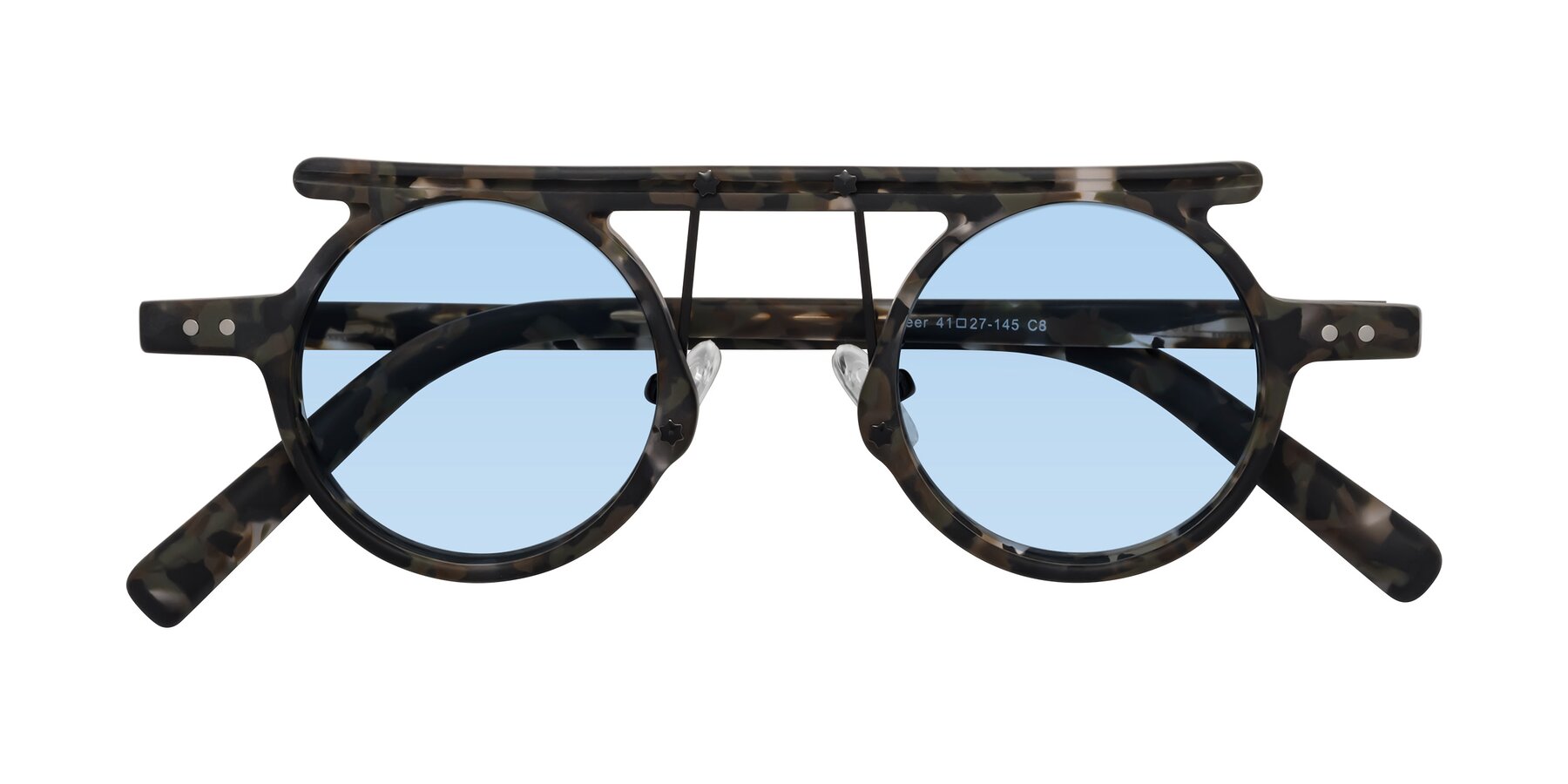 Folded Front of Deer in Granite Tortoise with Light Blue Tinted Lenses