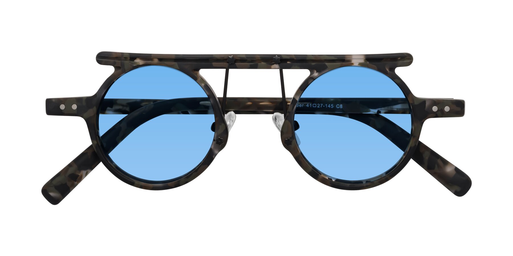 Folded Front of Deer in Granite Tortoise with Medium Blue Tinted Lenses