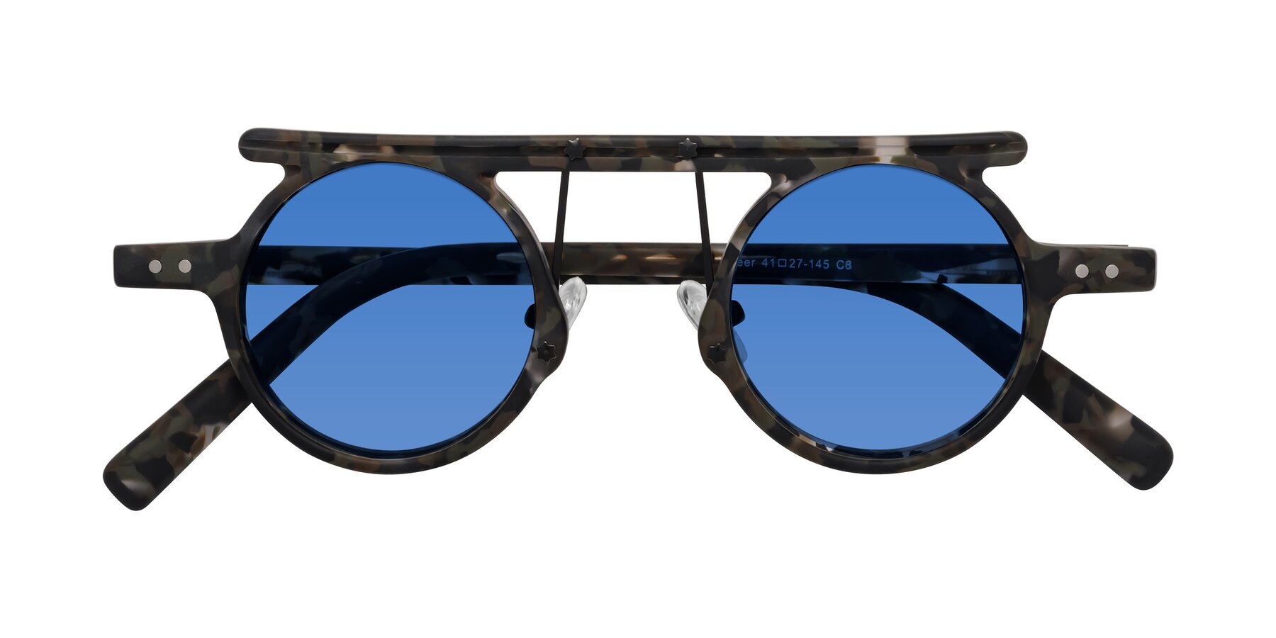 Folded Front of Deer in Granite Tortoise with Blue Tinted Lenses