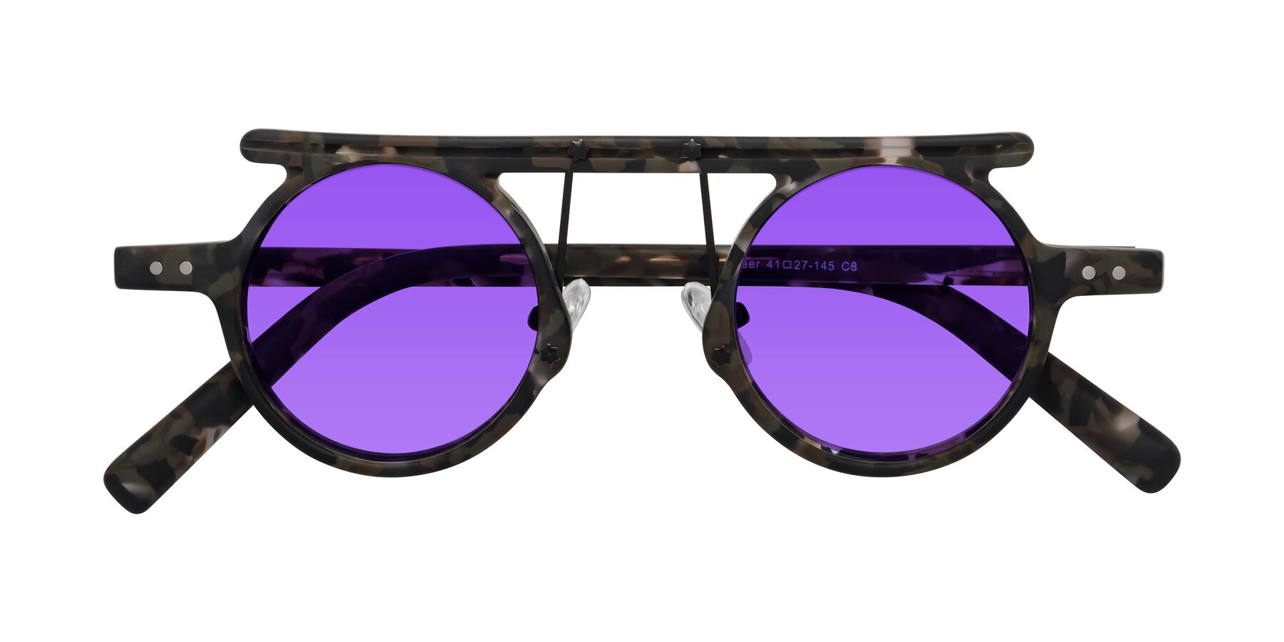 Folded Front of Deer in Granite Tortoise with Purple Tinted Lenses