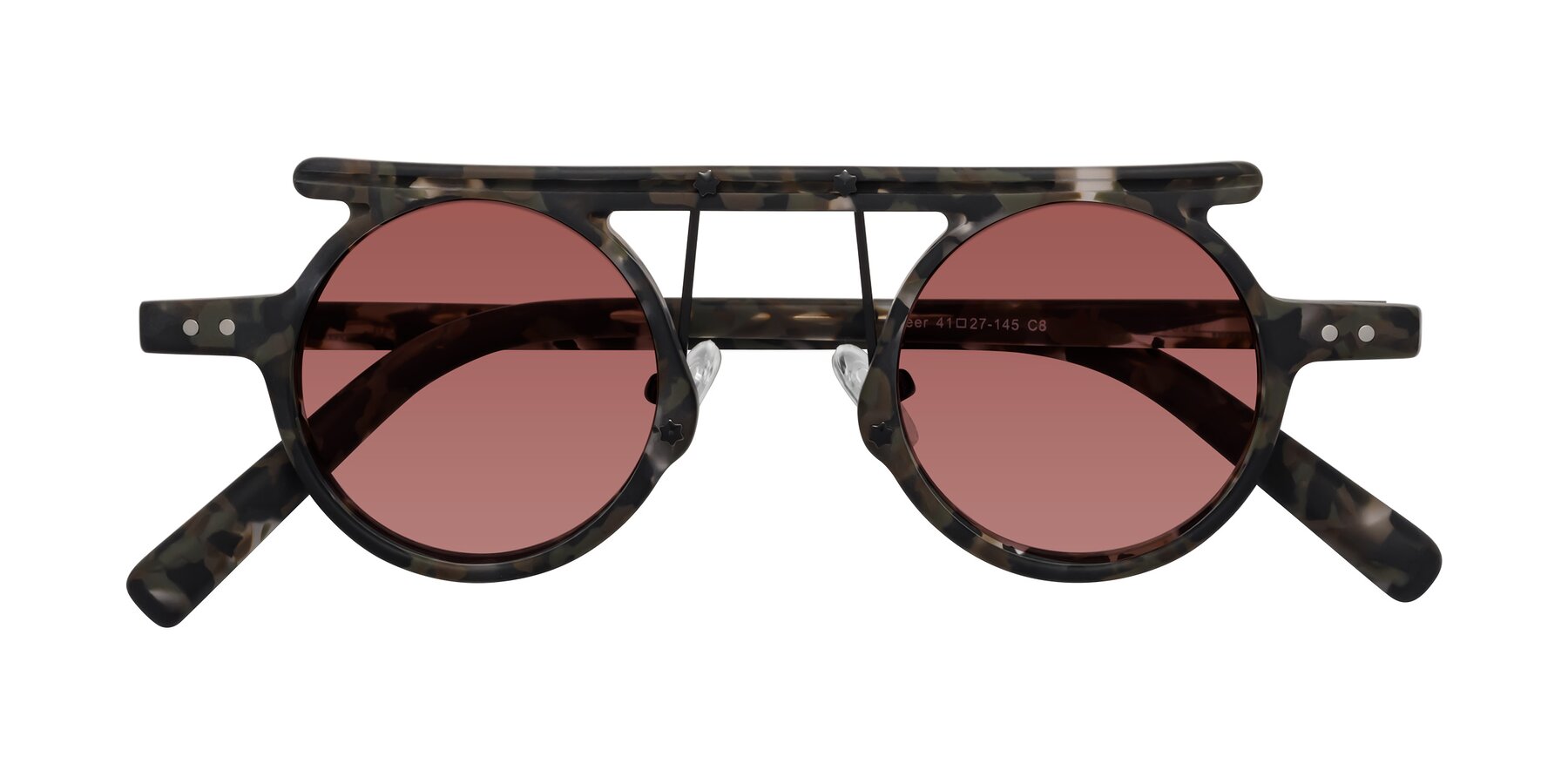 Folded Front of Deer in Granite Tortoise with Garnet Tinted Lenses