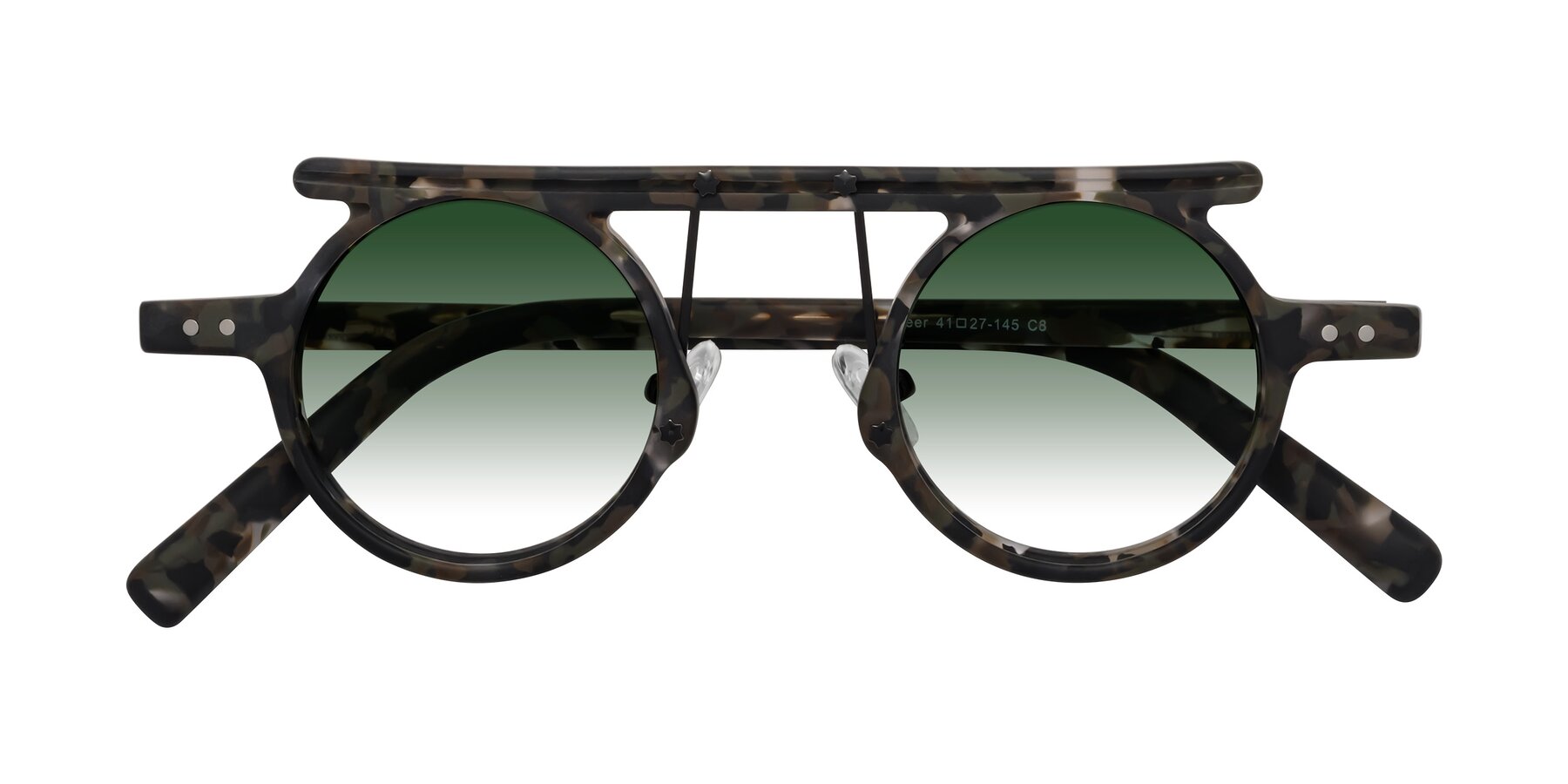 Folded Front of Deer in Granite Tortoise with Green Gradient Lenses