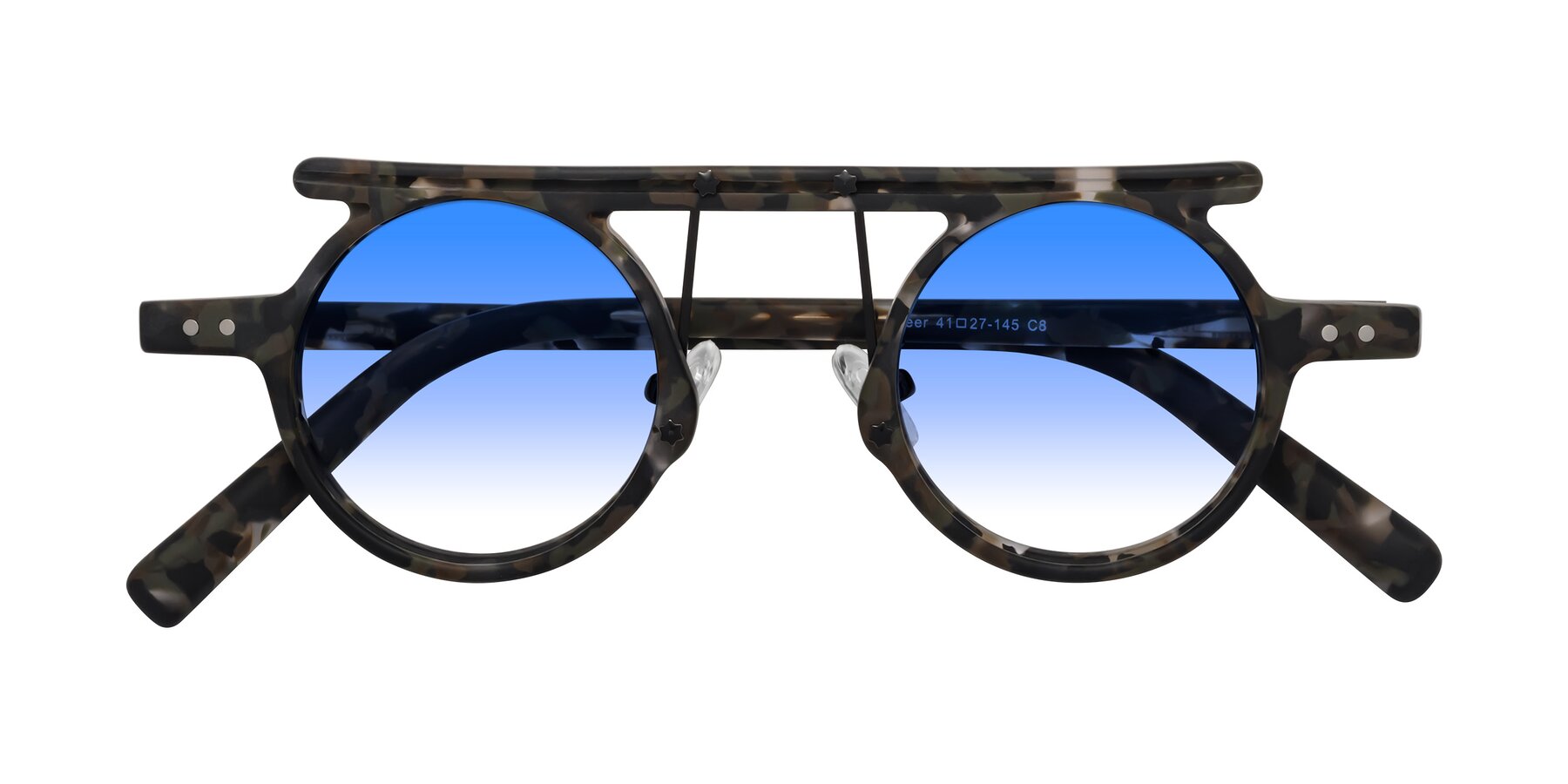 Folded Front of Deer in Granite Tortoise with Blue Gradient Lenses