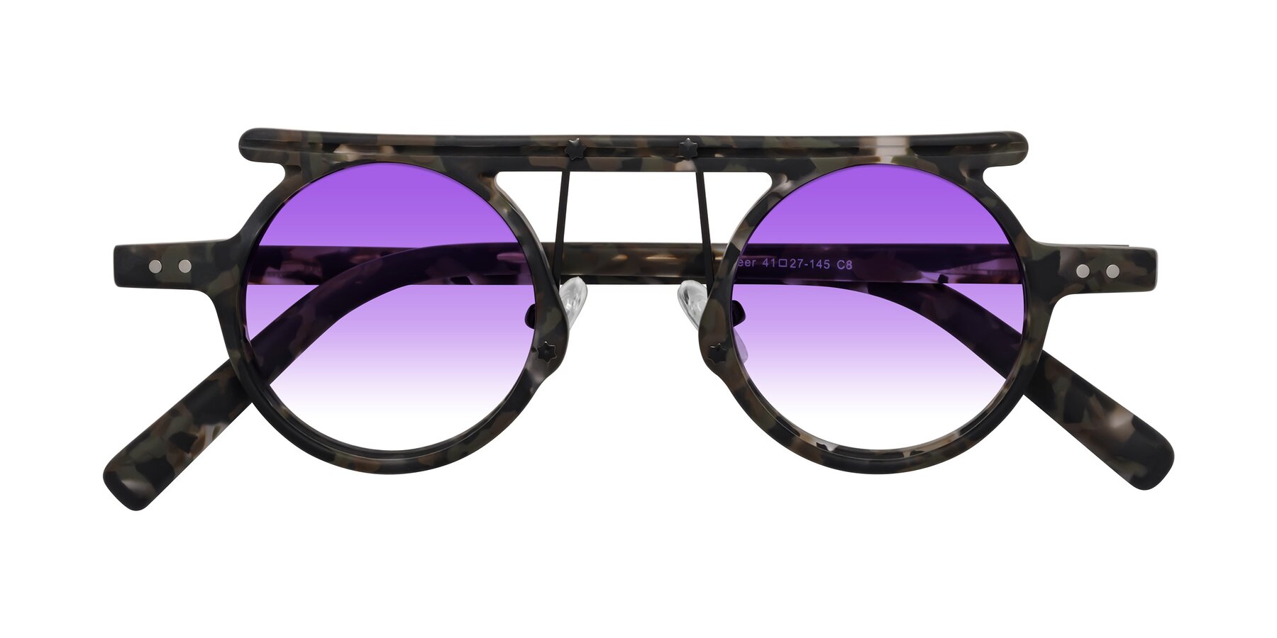 Folded Front of Deer in Granite Tortoise with Purple Gradient Lenses