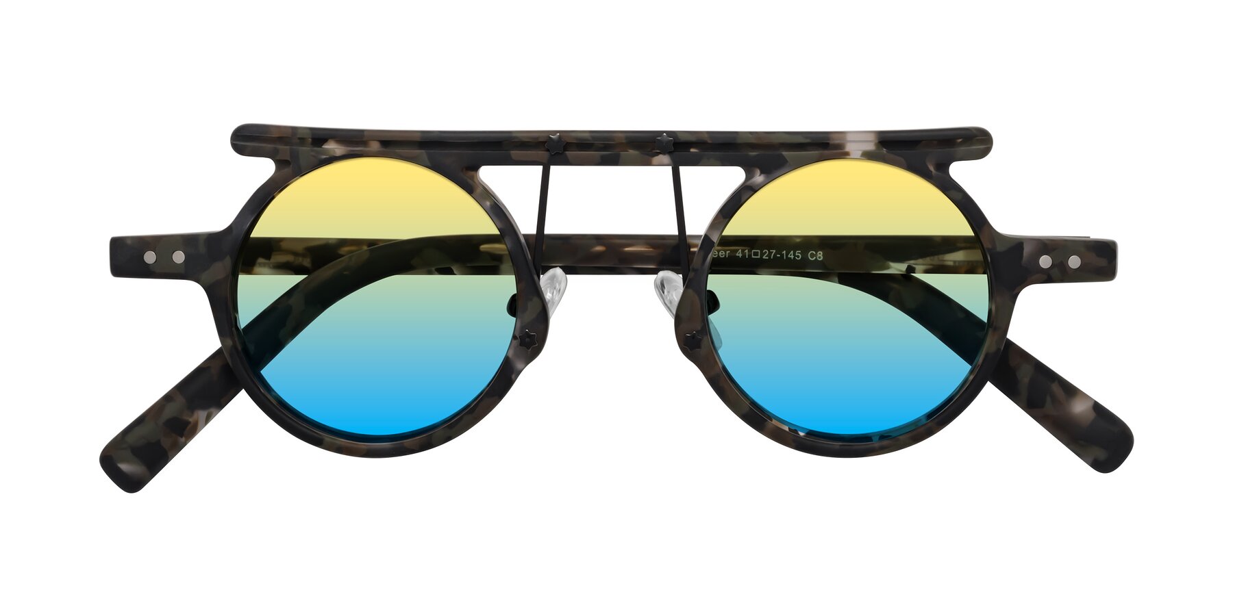 Folded Front of Deer in Granite Tortoise with Yellow / Blue Gradient Lenses