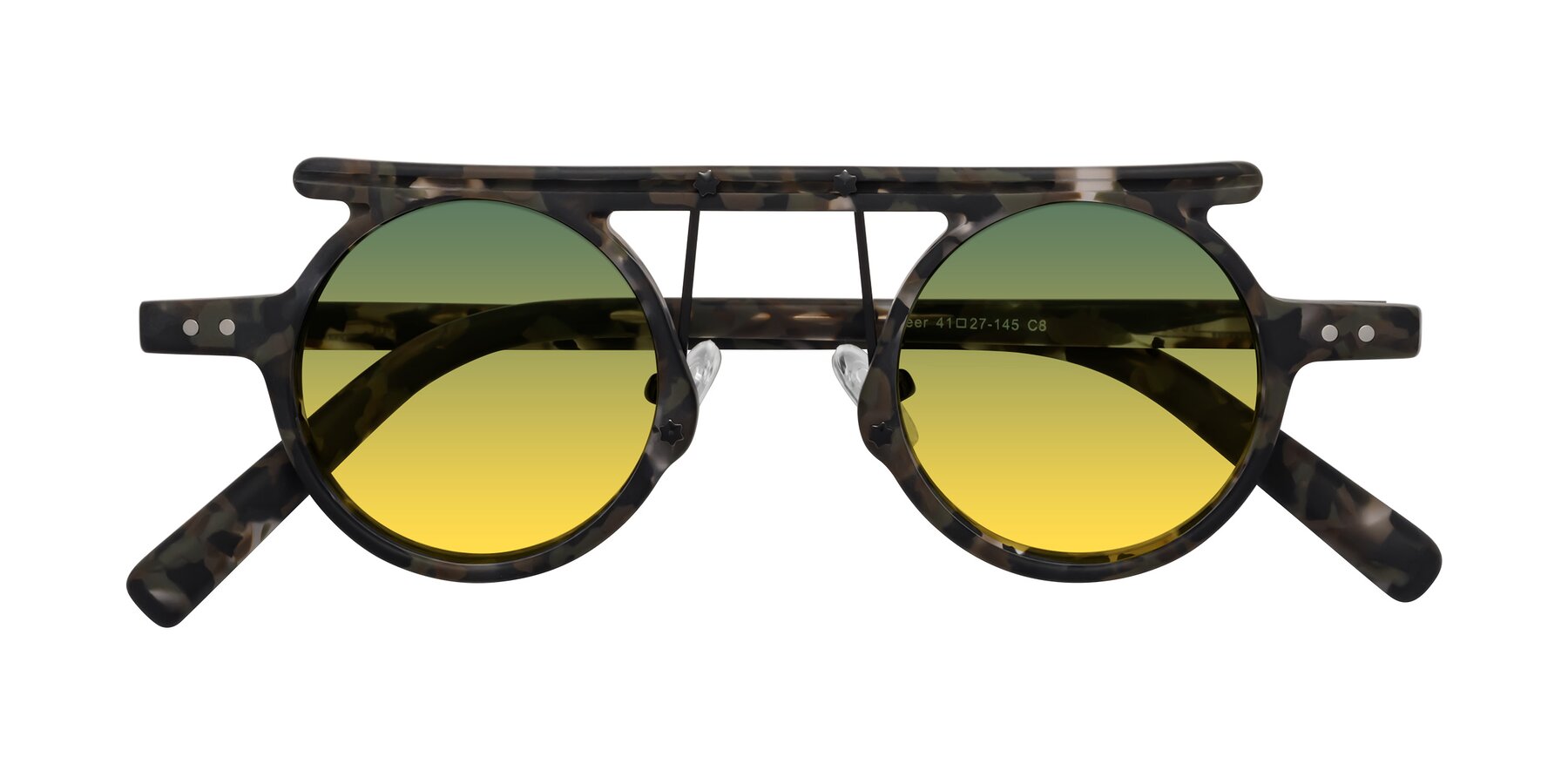 Folded Front of Deer in Granite Tortoise with Green / Yellow Gradient Lenses