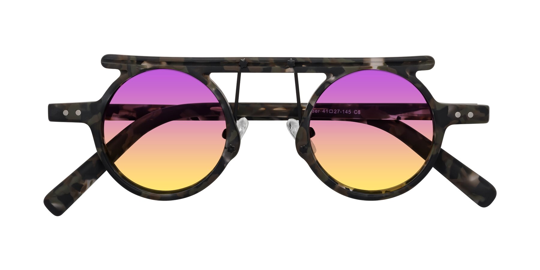 Folded Front of Deer in Granite Tortoise with Purple / Yellow Gradient Lenses