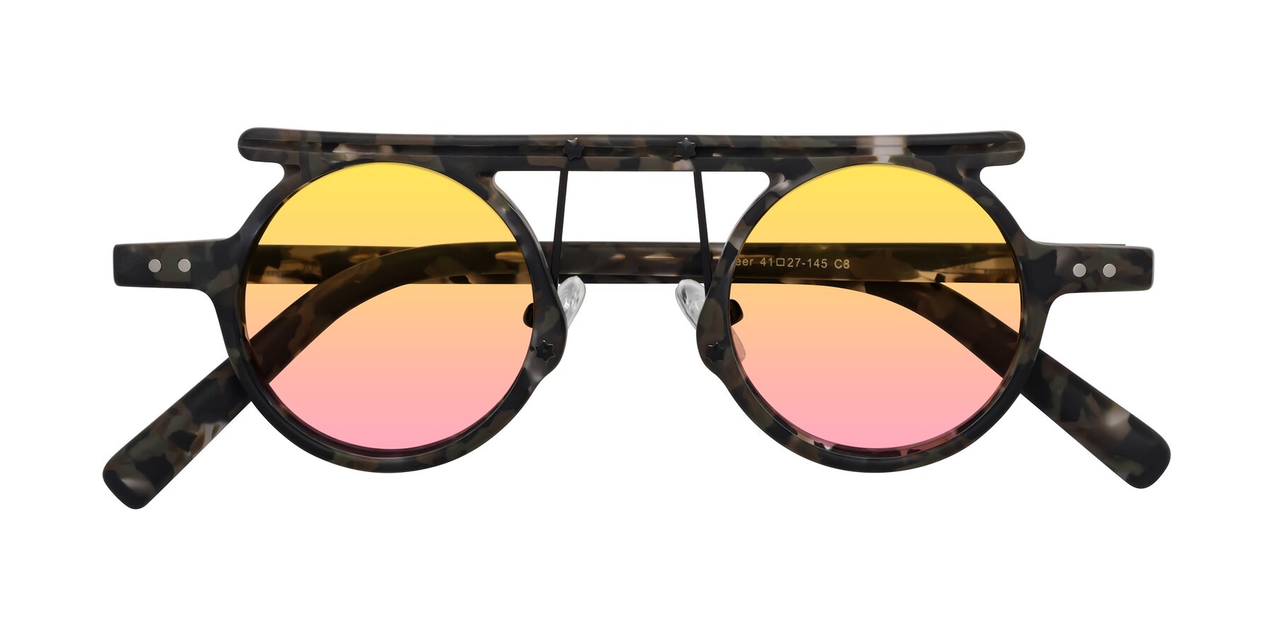 Folded Front of Deer in Granite Tortoise with Yellow / Pink Gradient Lenses