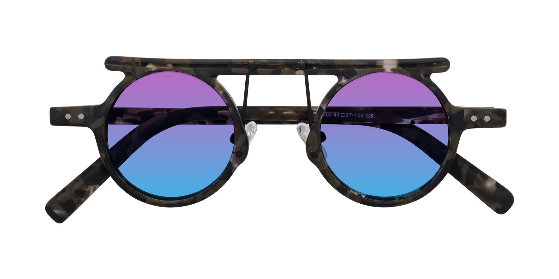 Folded Front of Deer in Granite Tortoise with Purple / Blue Gradient Lenses