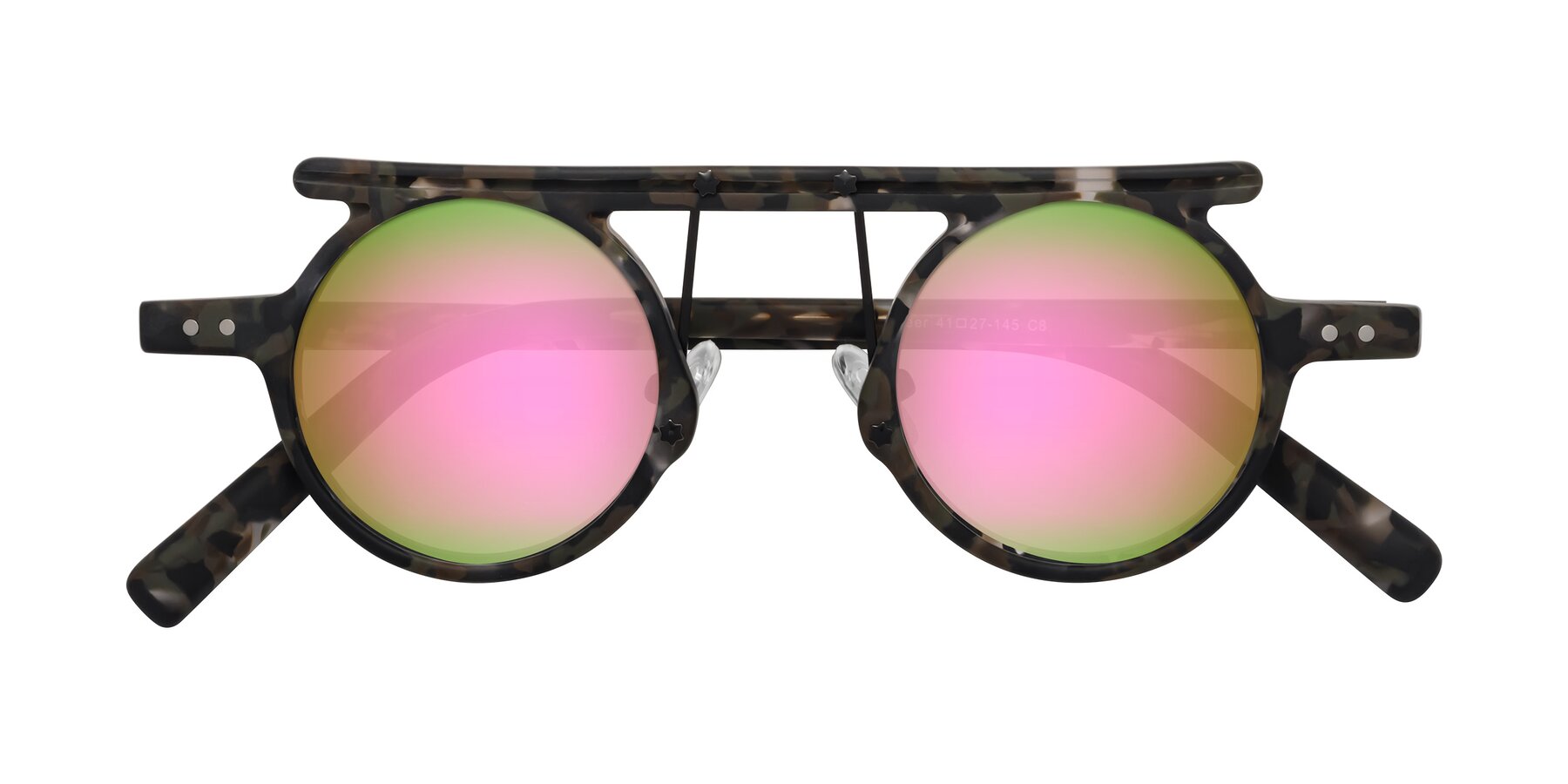 Folded Front of Deer in Granite Tortoise with Pink Mirrored Lenses