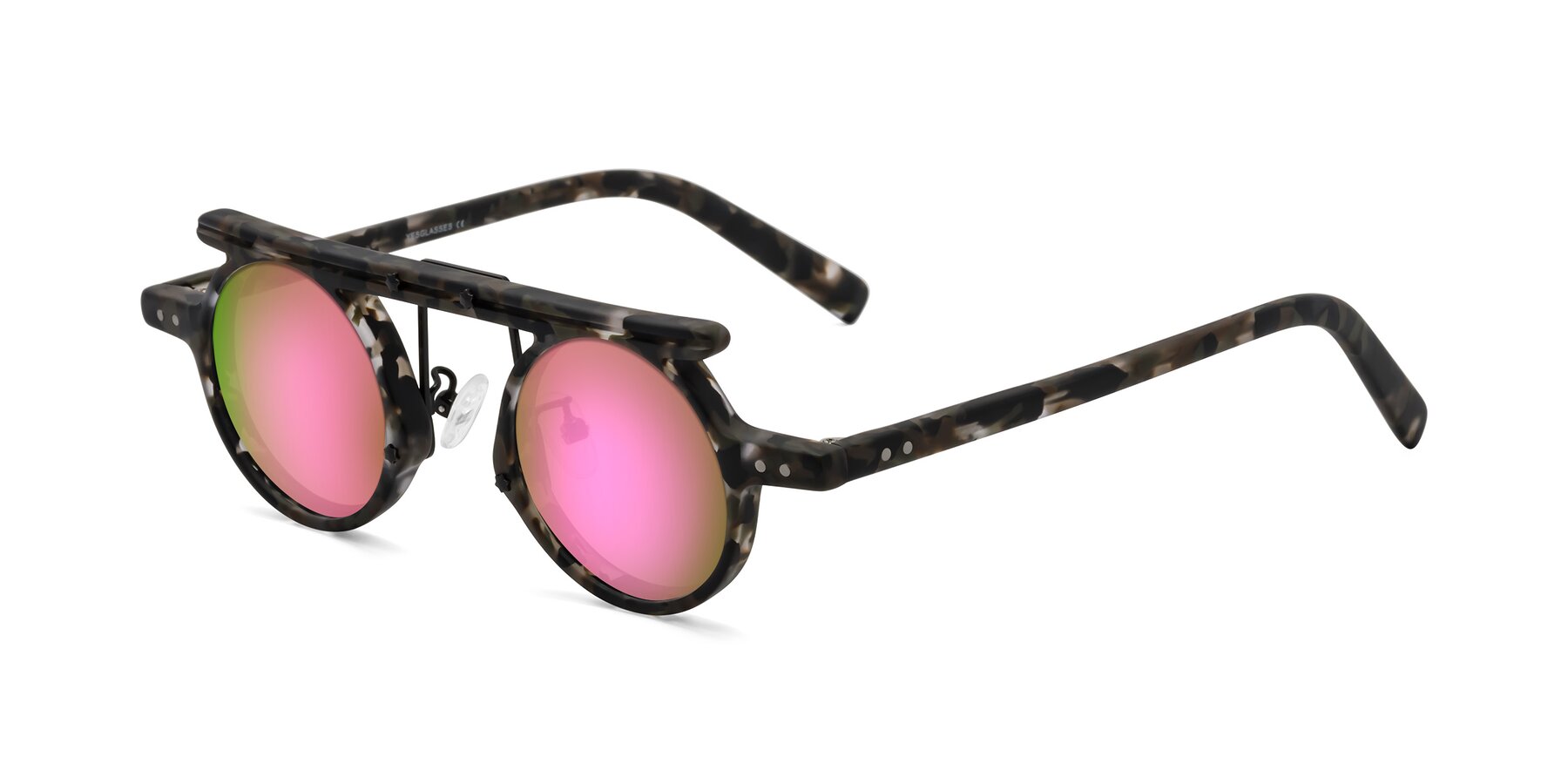 Angle of Deer in Granite Tortoise with Pink Mirrored Lenses