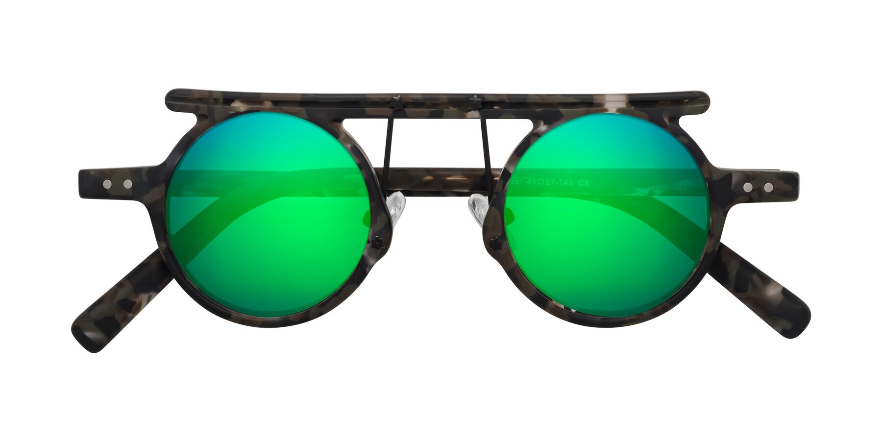 Folded Front of Deer in Granite Tortoise with Green Mirrored Lenses