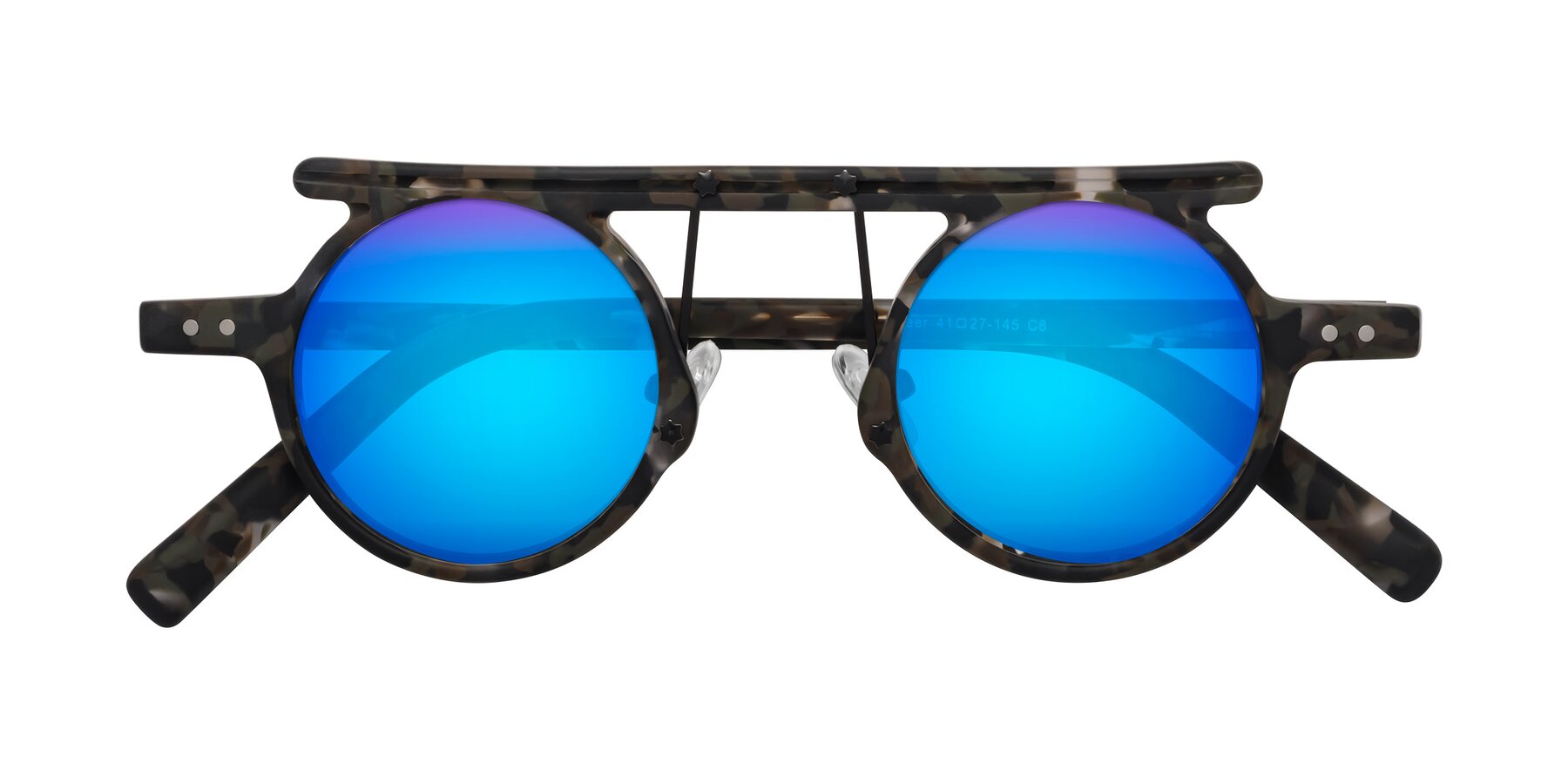 Folded Front of Deer in Granite Tortoise with Blue Mirrored Lenses