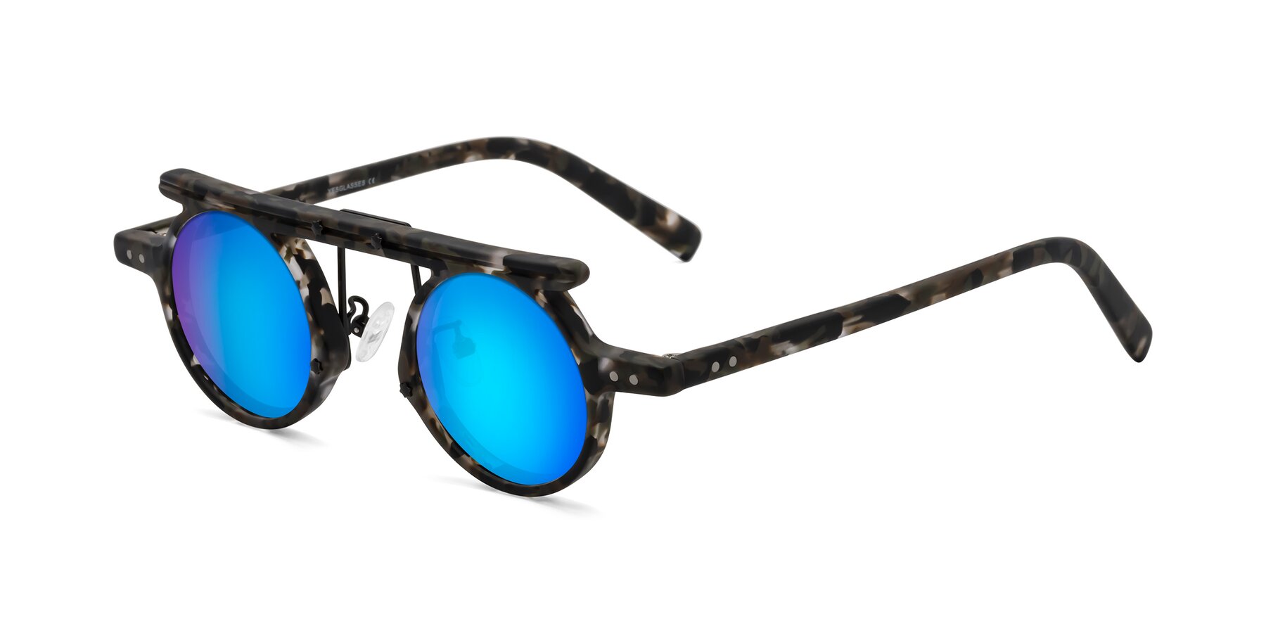 Angle of Deer in Granite Tortoise with Blue Mirrored Lenses