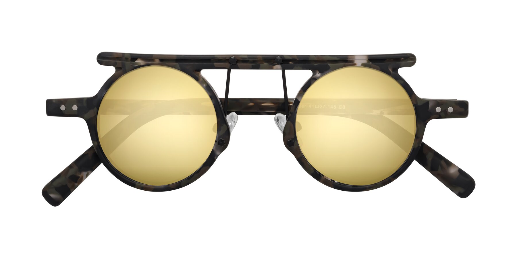 Folded Front of Deer in Granite Tortoise with Gold Mirrored Lenses