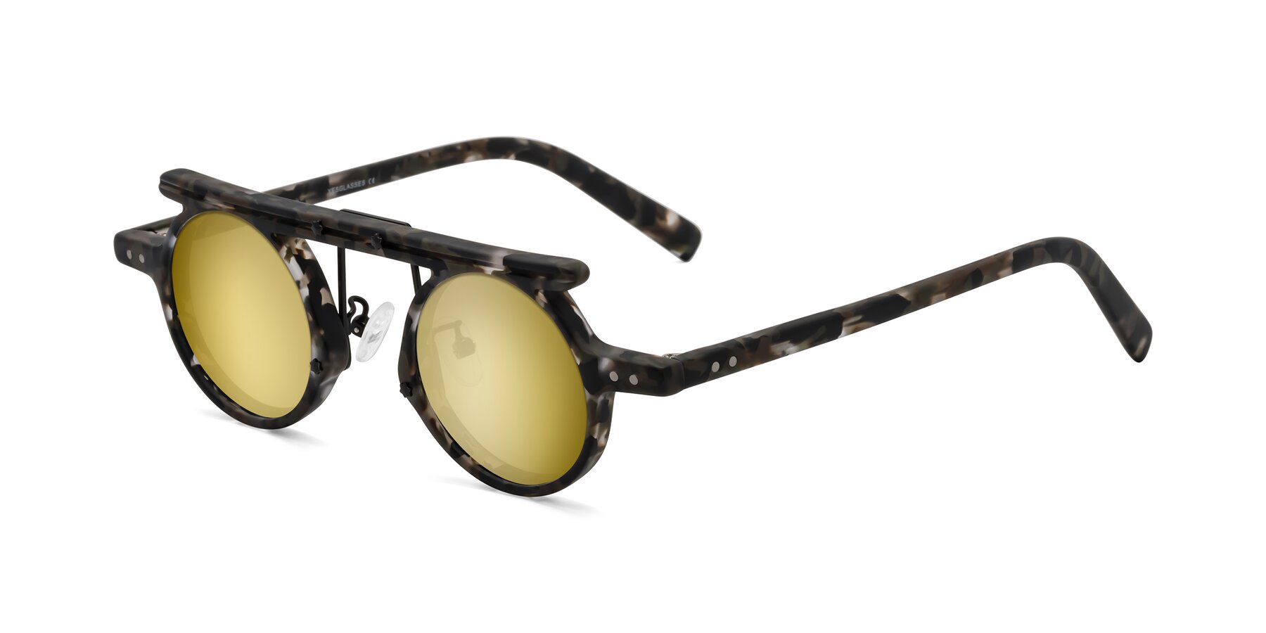 Angle of Deer in Granite Tortoise with Gold Mirrored Lenses