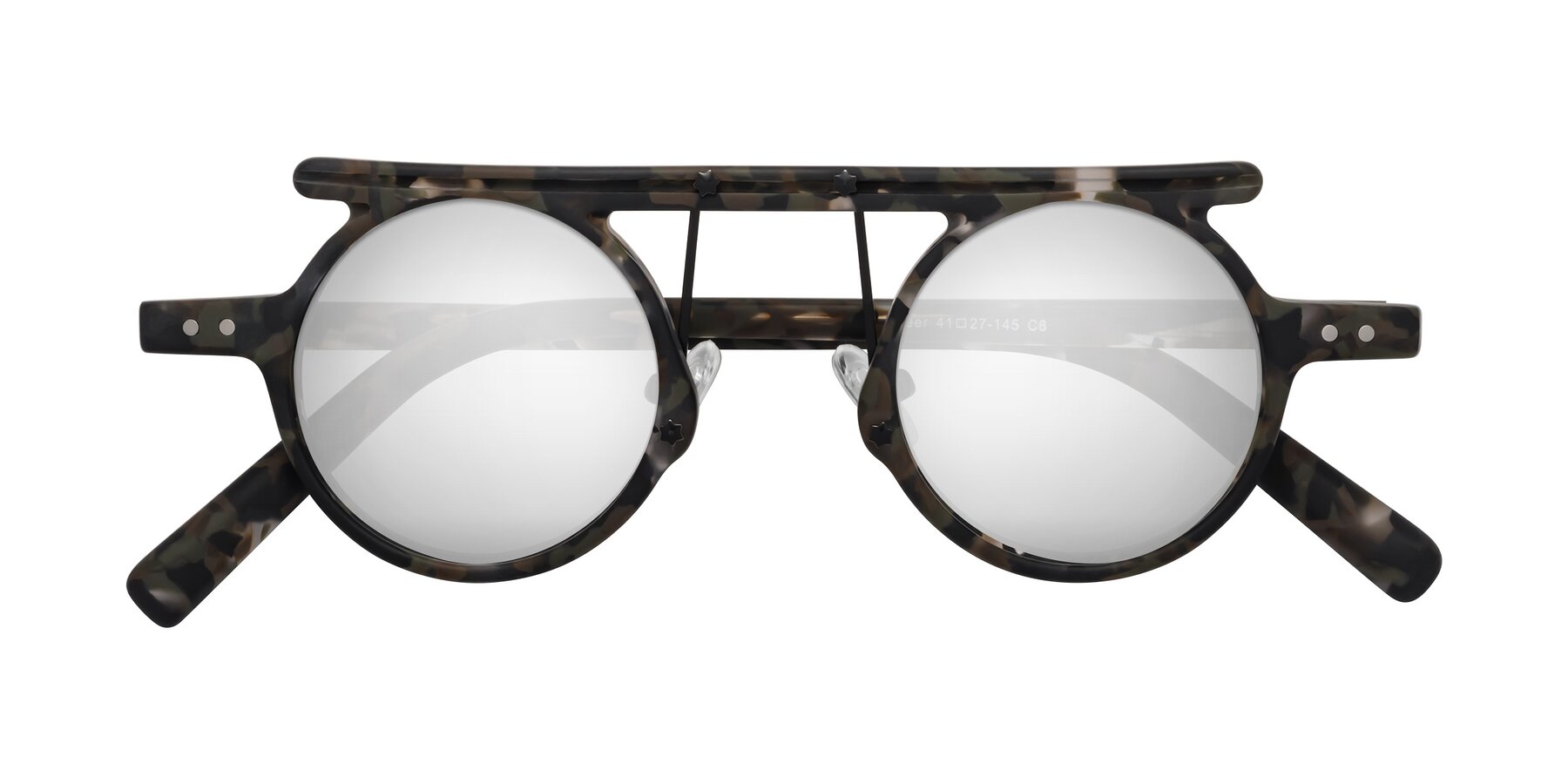 Folded Front of Deer in Granite Tortoise with Silver Mirrored Lenses