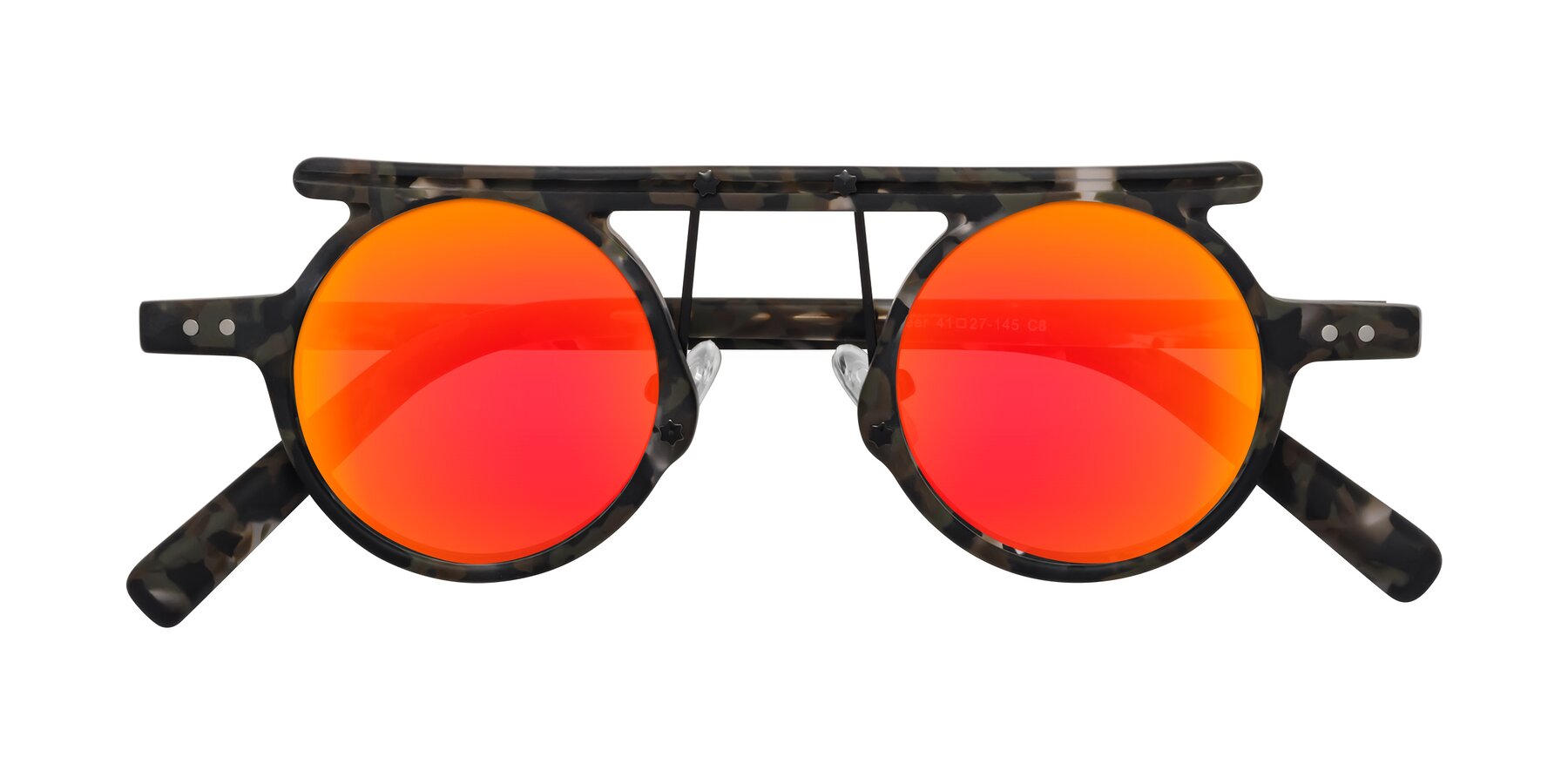 Folded Front of Deer in Granite Tortoise with Red Gold Mirrored Lenses