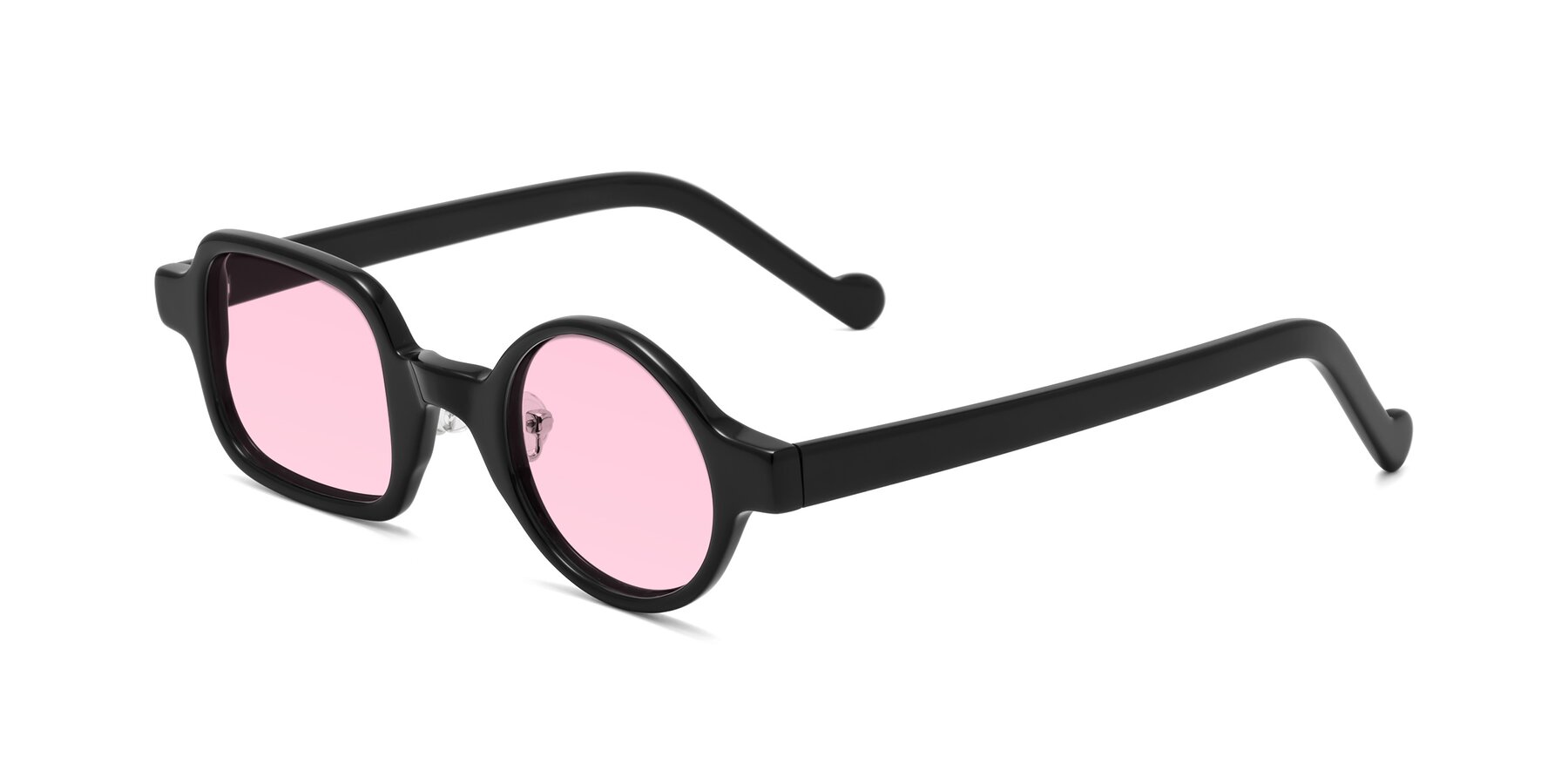 Angle of Singer in Black with Light Pink Tinted Lenses