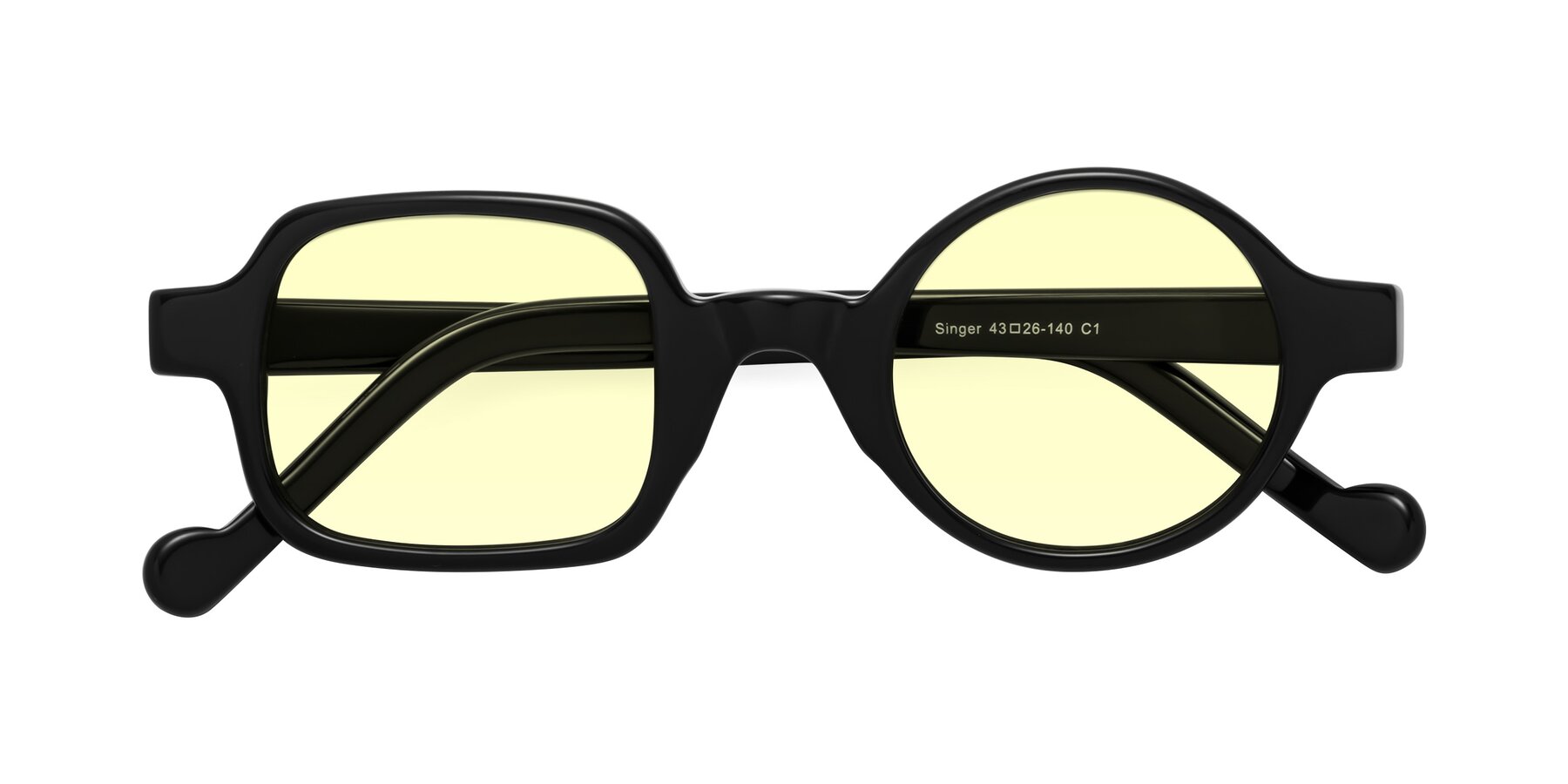 Folded Front of Singer in Black with Light Yellow Tinted Lenses