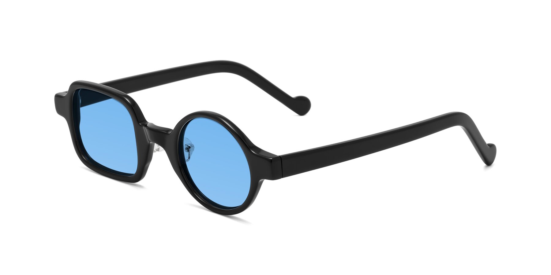 Angle of Singer in Black with Medium Blue Tinted Lenses