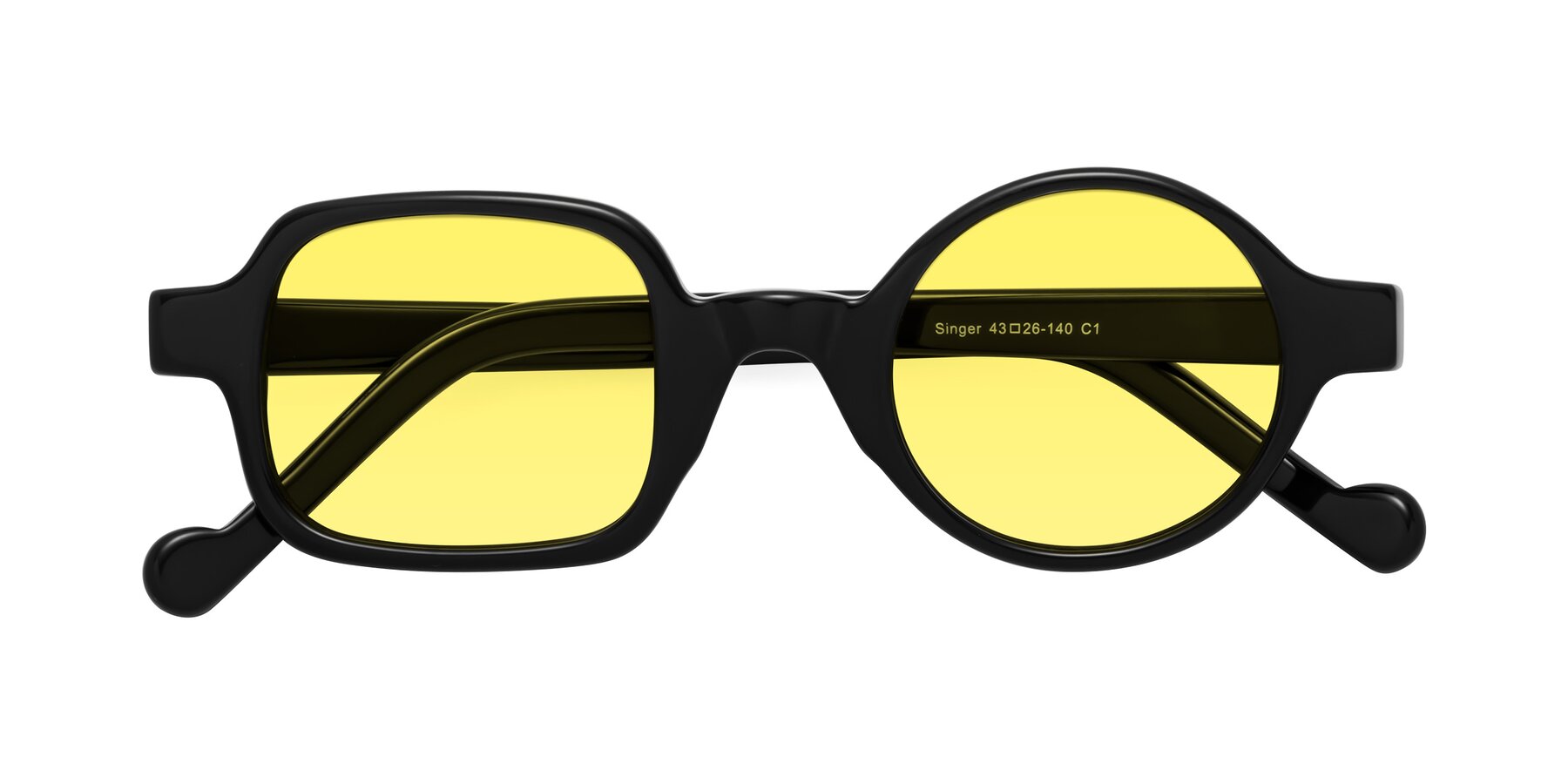 Folded Front of Singer in Black with Medium Yellow Tinted Lenses