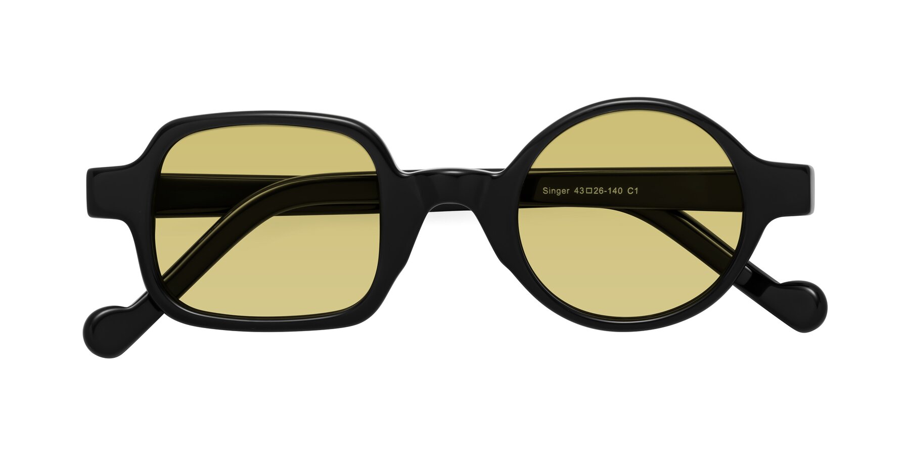 Folded Front of Singer in Black with Medium Champagne Tinted Lenses