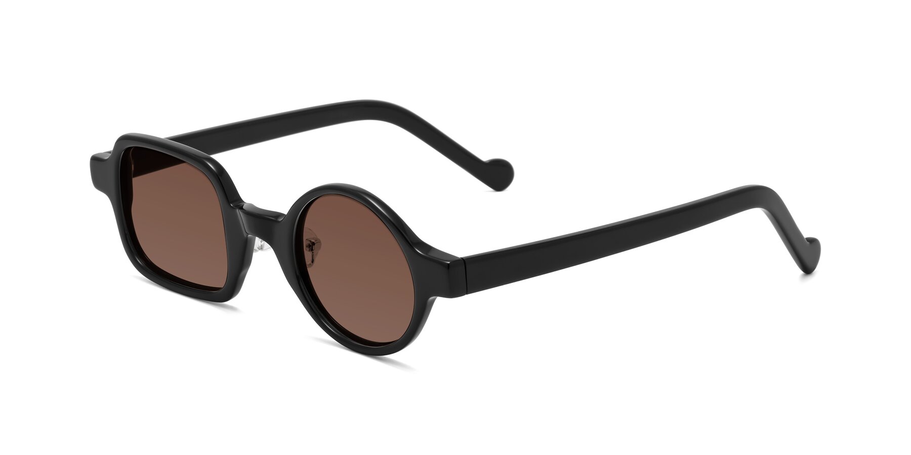 Angle of Singer in Black with Brown Tinted Lenses