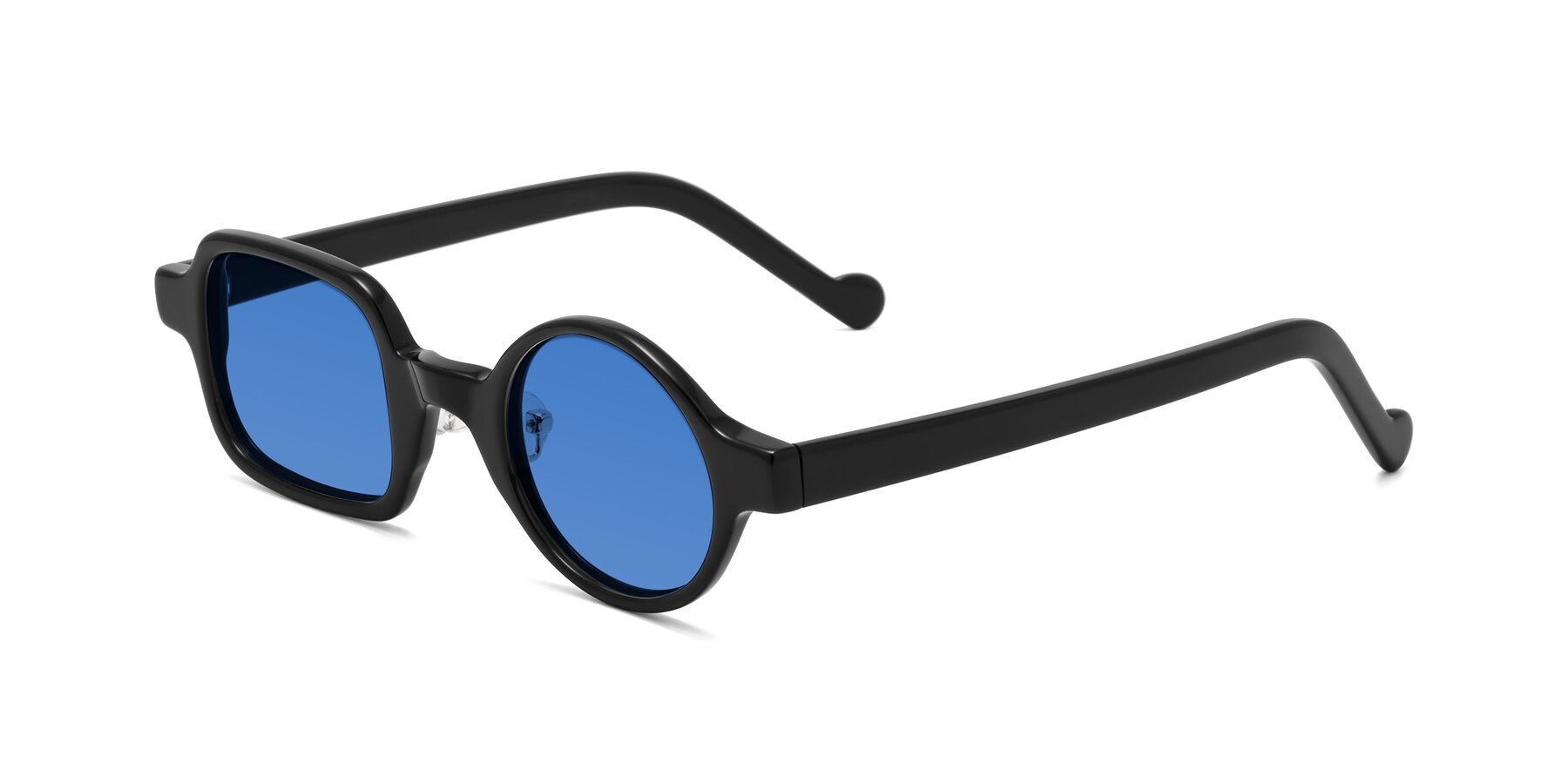 Angle of Singer in Black with Blue Tinted Lenses