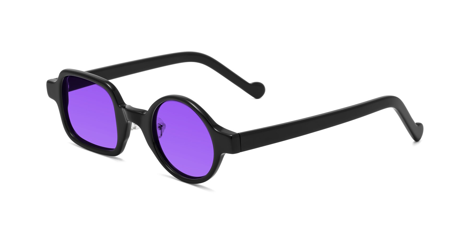 Angle of Singer in Black with Purple Tinted Lenses