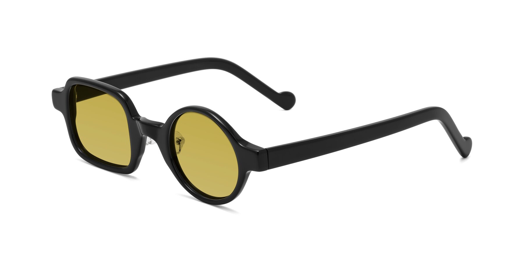 Angle of Singer in Black with Champagne Tinted Lenses