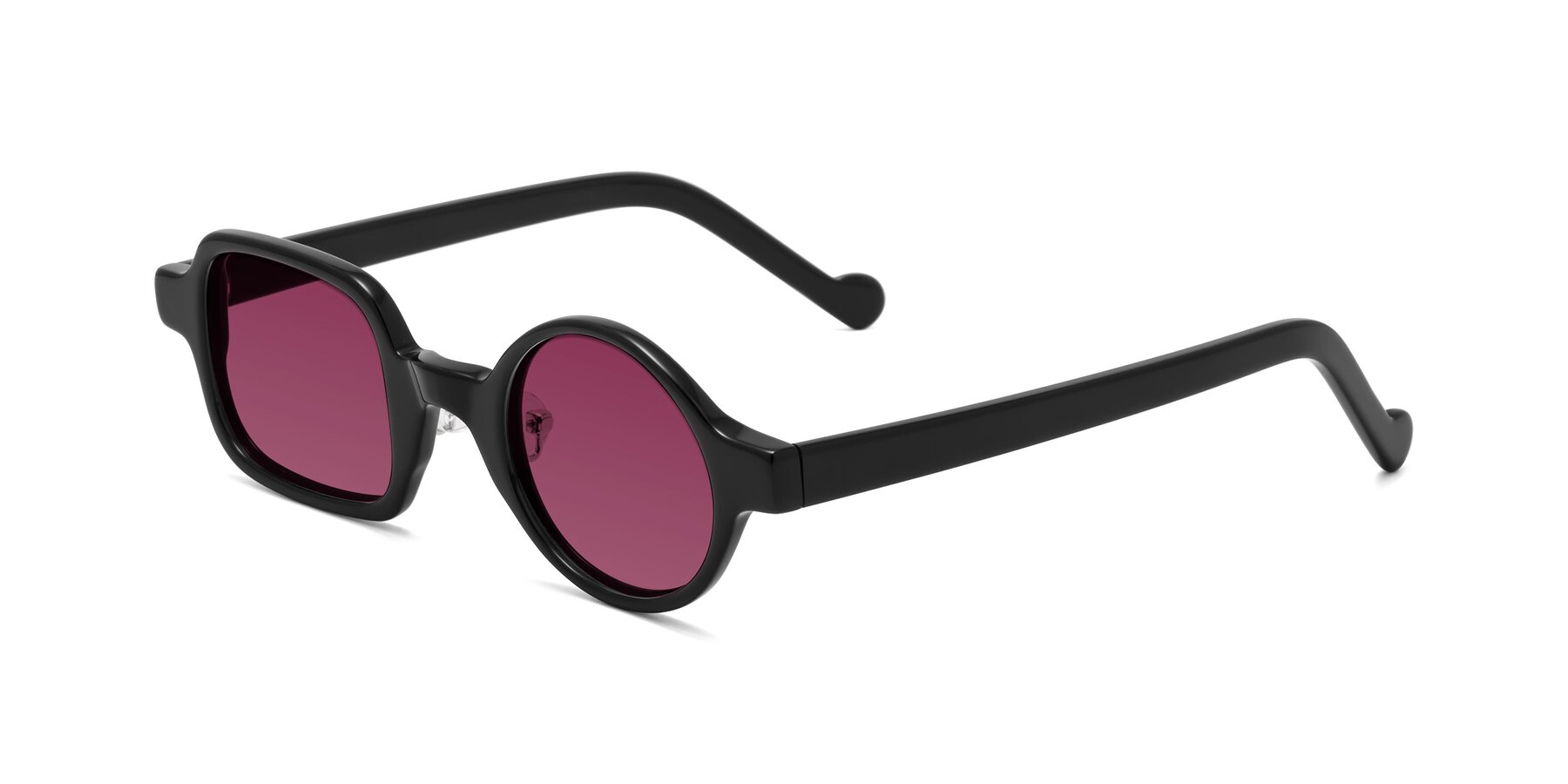 Angle of Singer in Black with Wine Tinted Lenses