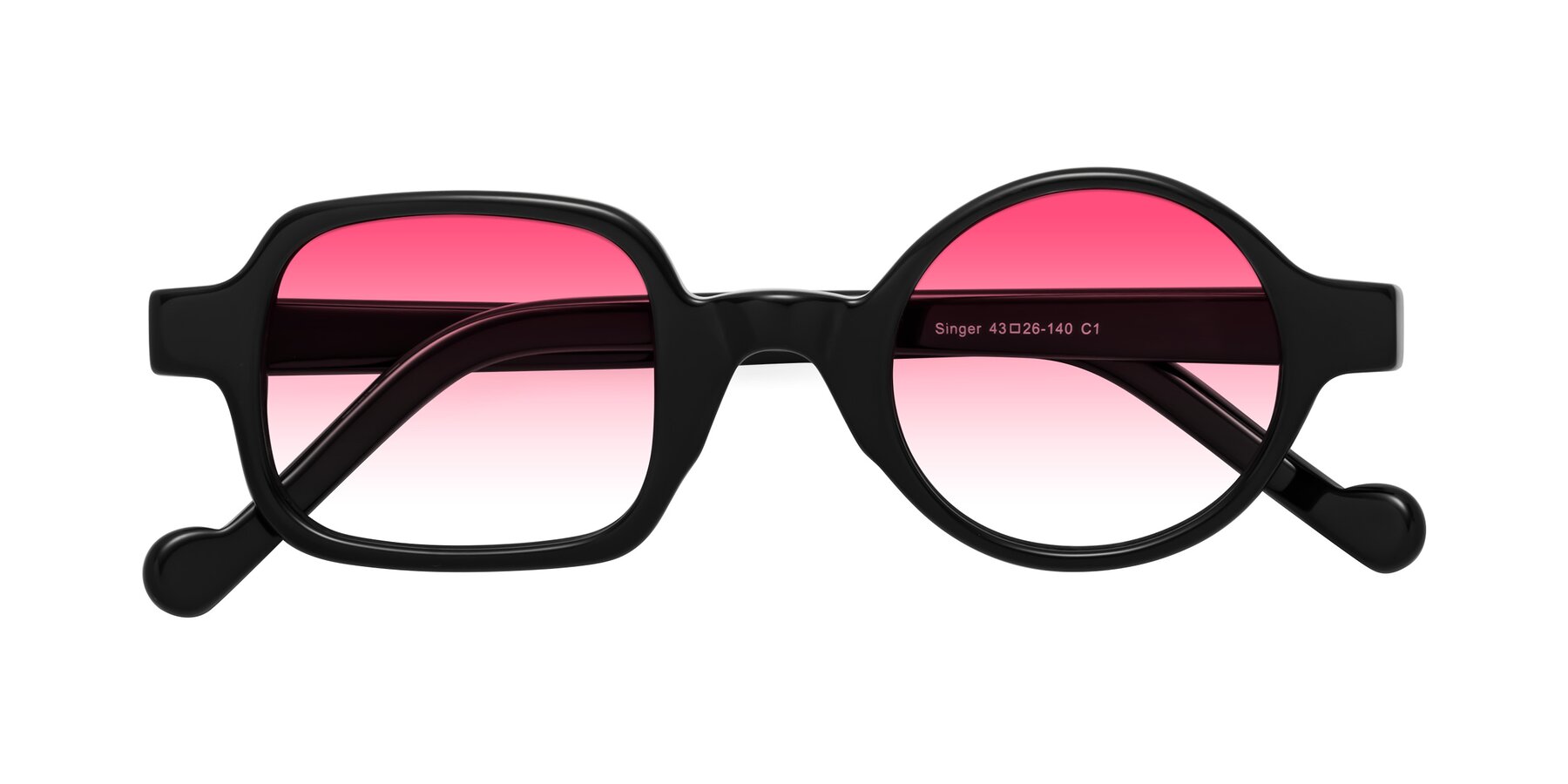 Folded Front of Singer in Black with Pink Gradient Lenses