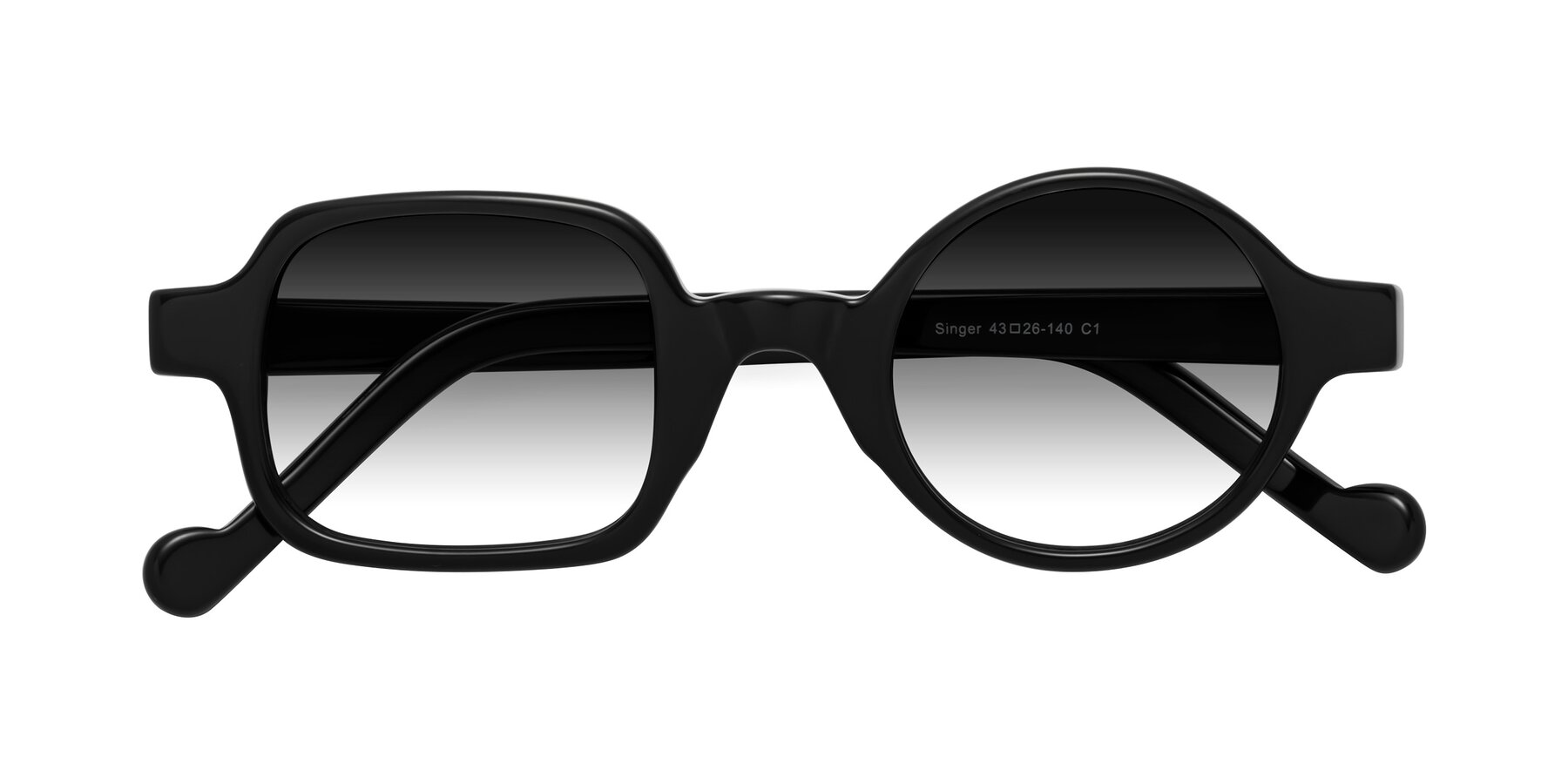 Folded Front of Singer in Black with Gray Gradient Lenses