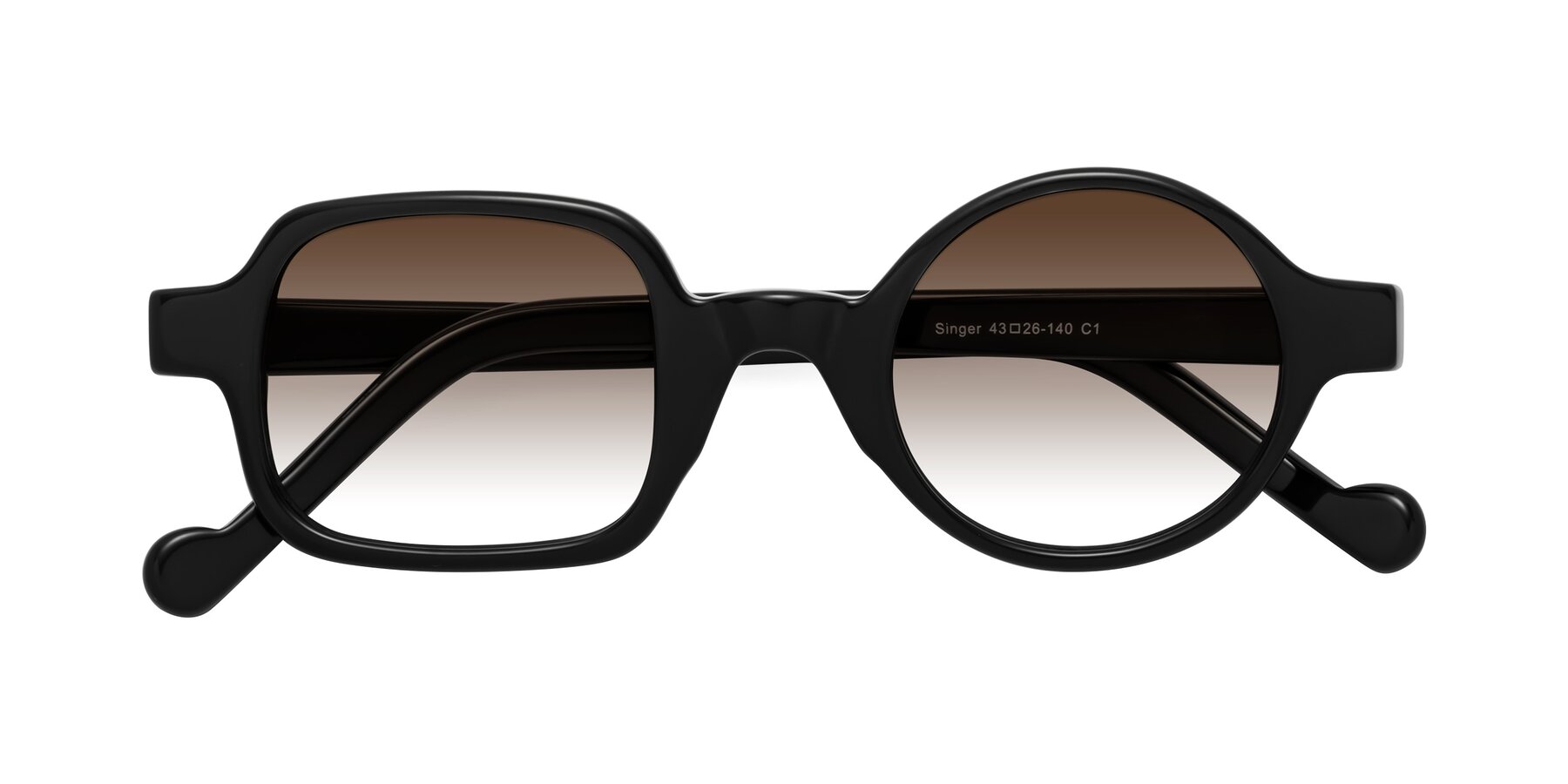 Folded Front of Singer in Black with Brown Gradient Lenses