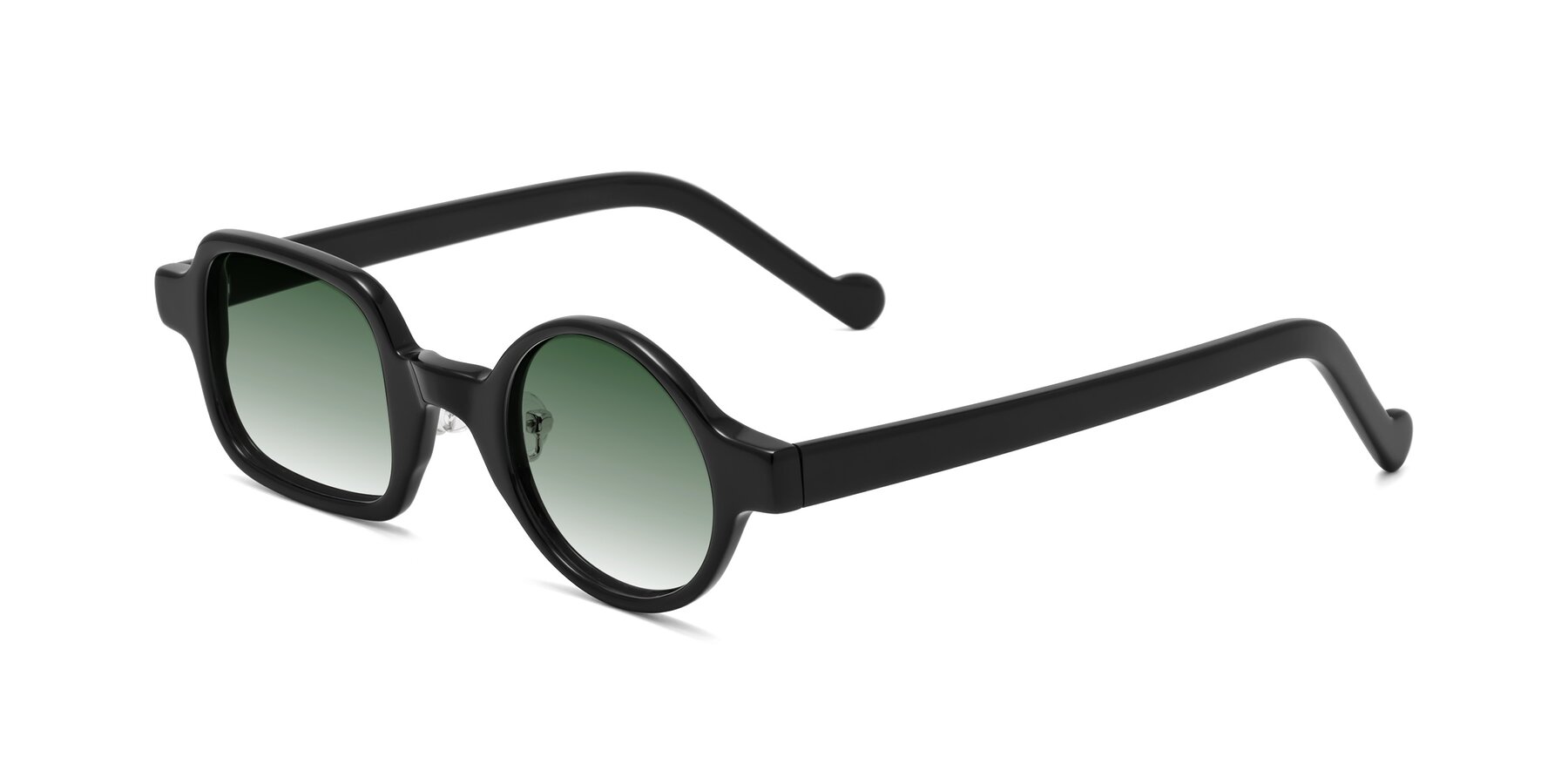 Angle of Singer in Black with Green Gradient Lenses