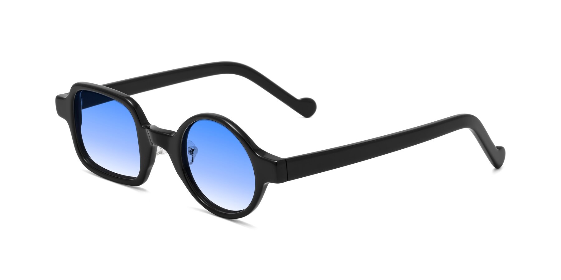 Angle of Singer in Black with Blue Gradient Lenses