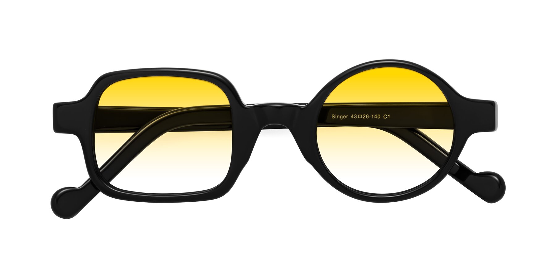 Folded Front of Singer in Black with Yellow Gradient Lenses