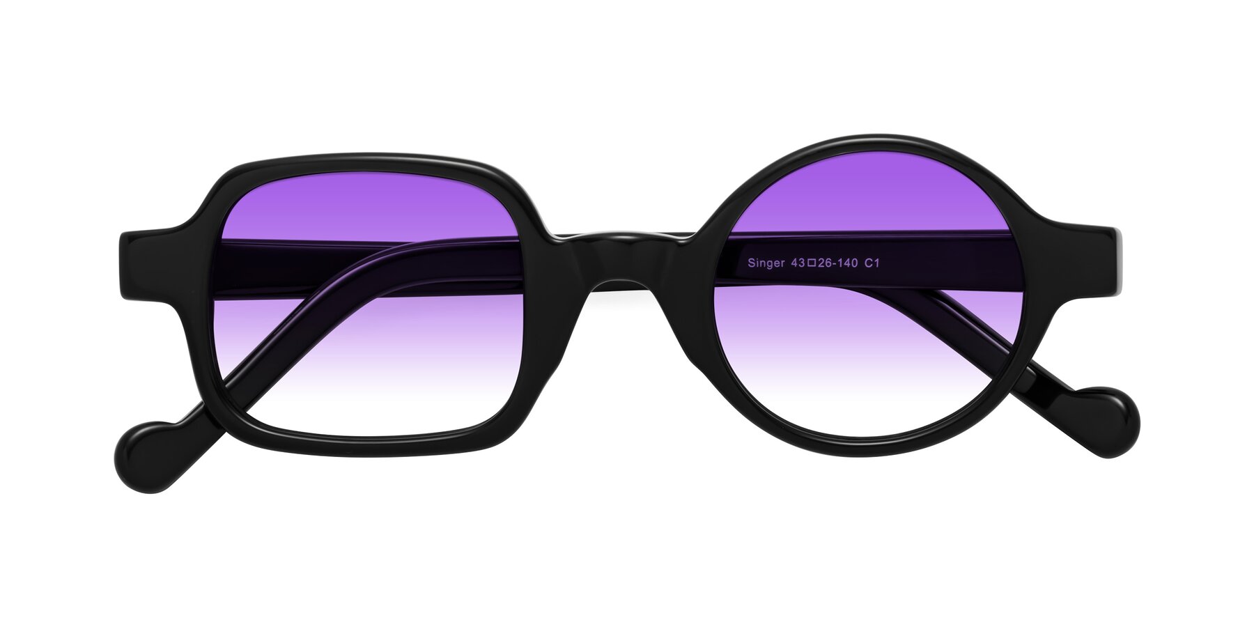 Folded Front of Singer in Black with Purple Gradient Lenses