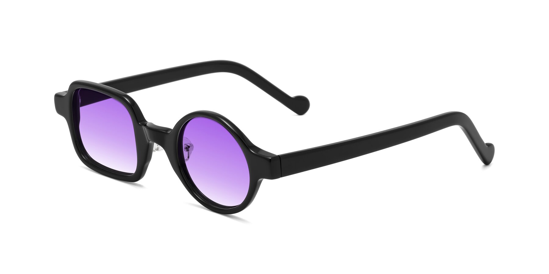 Angle of Singer in Black with Purple Gradient Lenses