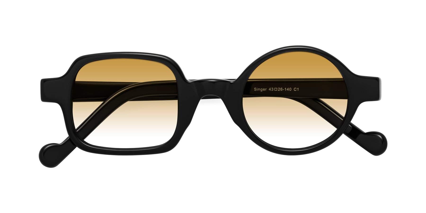 Folded Front of Singer in Black with Champagne Gradient Lenses