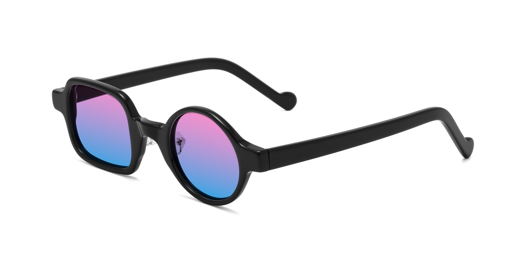 Angle of Singer in Black with Pink / Blue Gradient Lenses