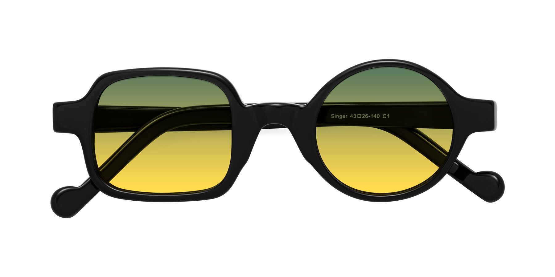 Folded Front of Singer in Black with Green / Yellow Gradient Lenses