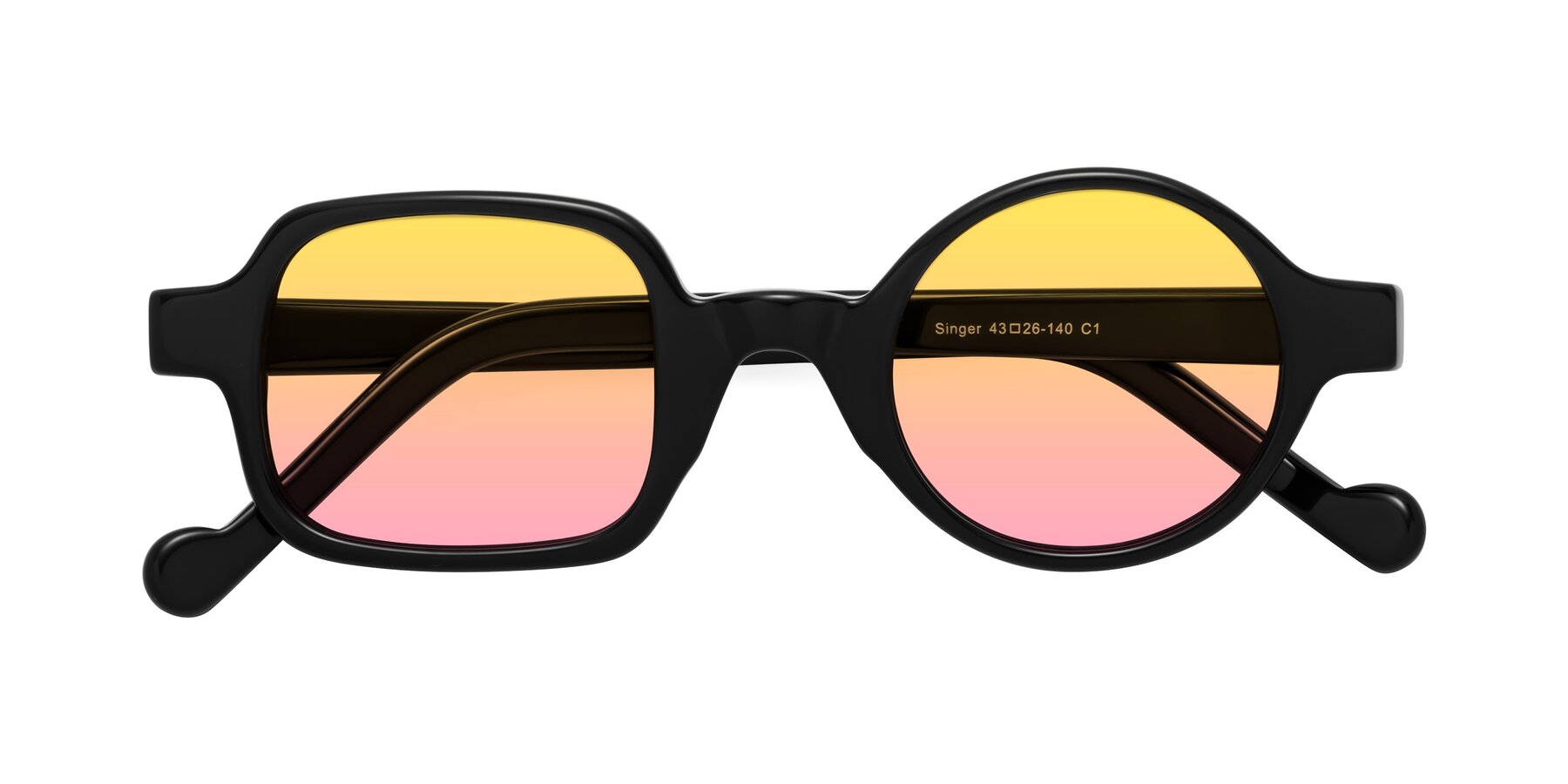 Folded Front of Singer in Black with Yellow / Pink Gradient Lenses