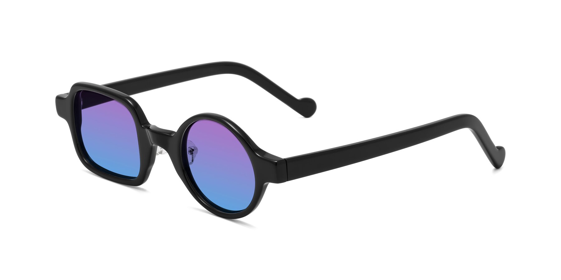 Angle of Singer in Black with Purple / Blue Gradient Lenses