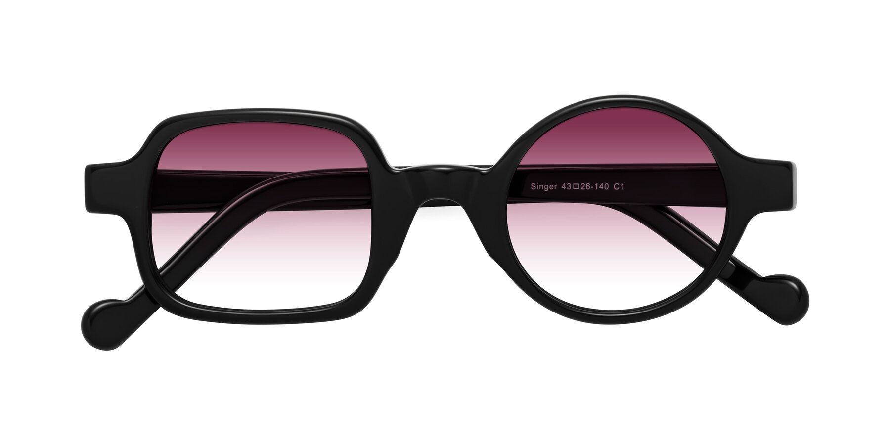 Folded Front of Singer in Black with Wine Gradient Lenses