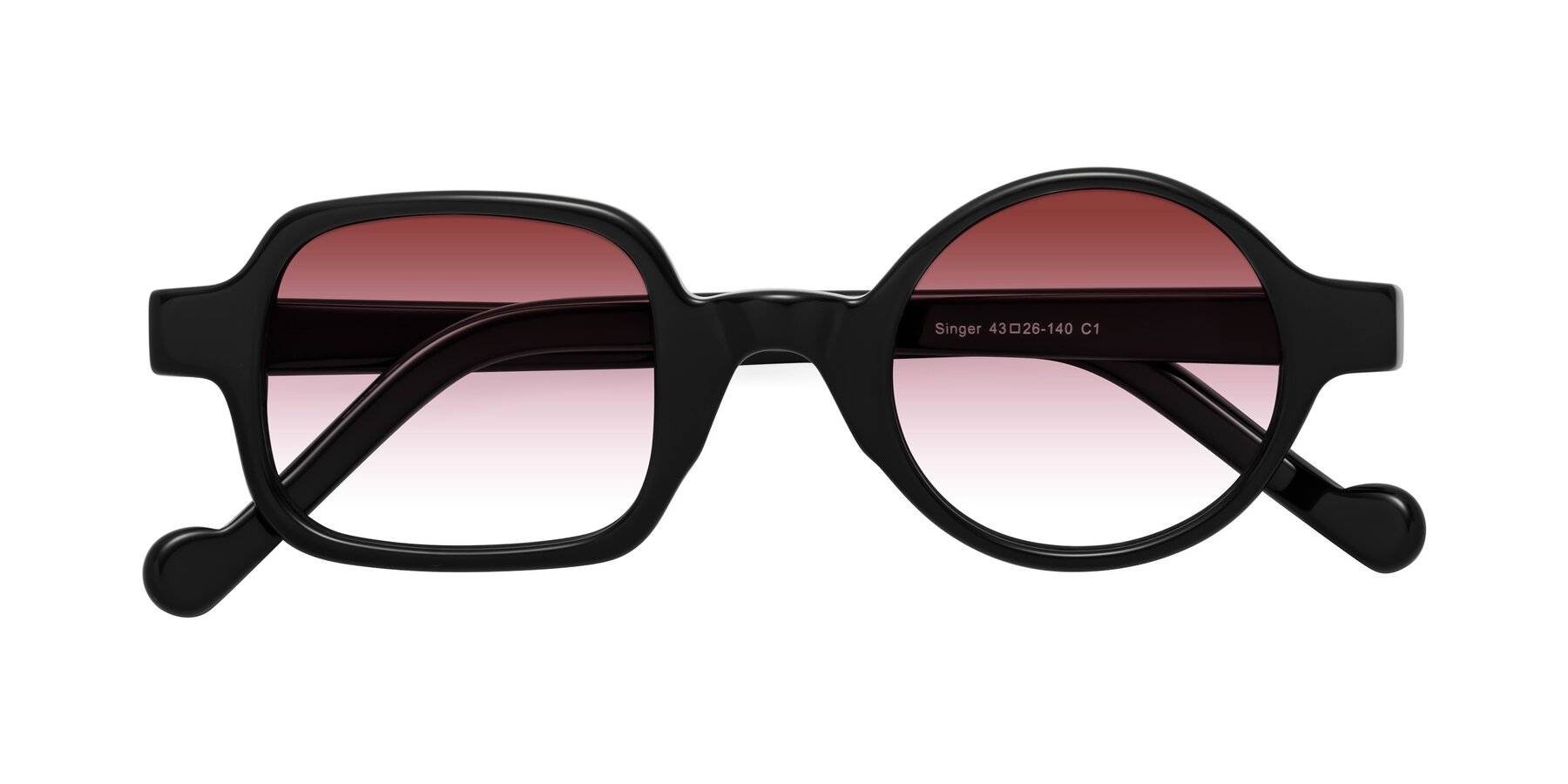 Folded Front of Singer in Black with Garnet Gradient Lenses