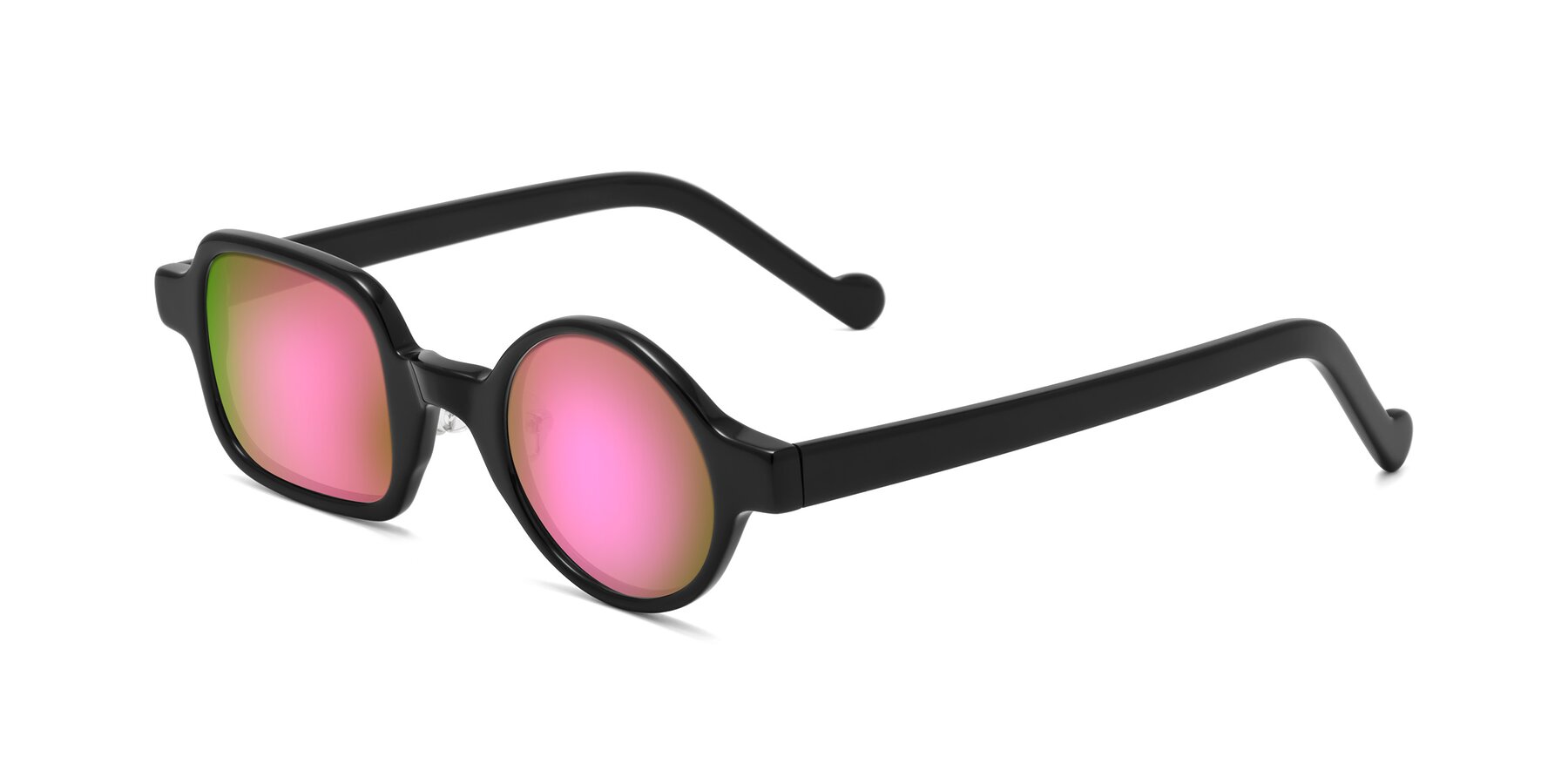 Angle of Singer in Black with Pink Mirrored Lenses